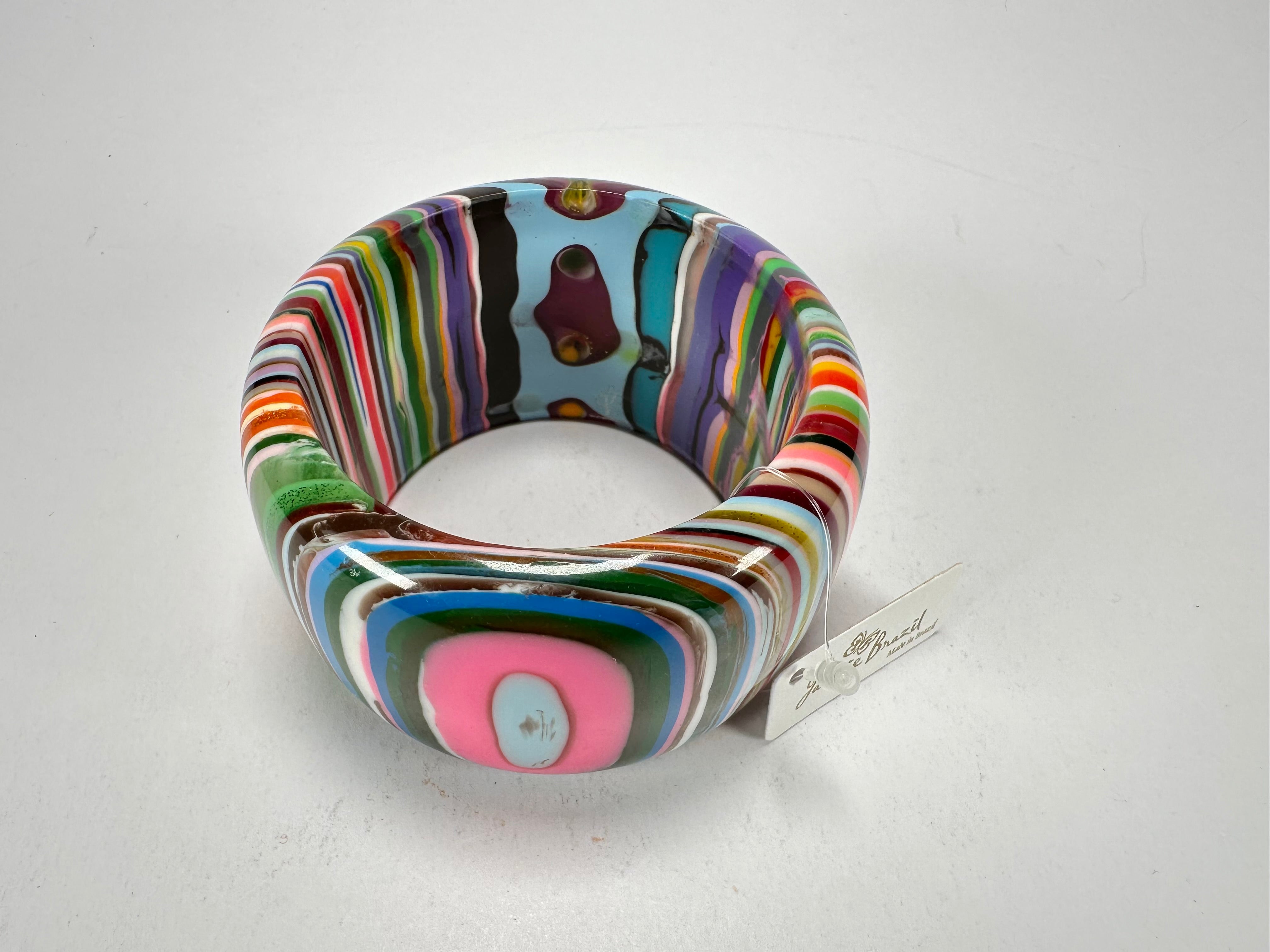 Jackie Brazil "Tiger" Liquorice Allsorts with Cat Eye Mix Colours 5cm Resin Bangle ( B0932 )