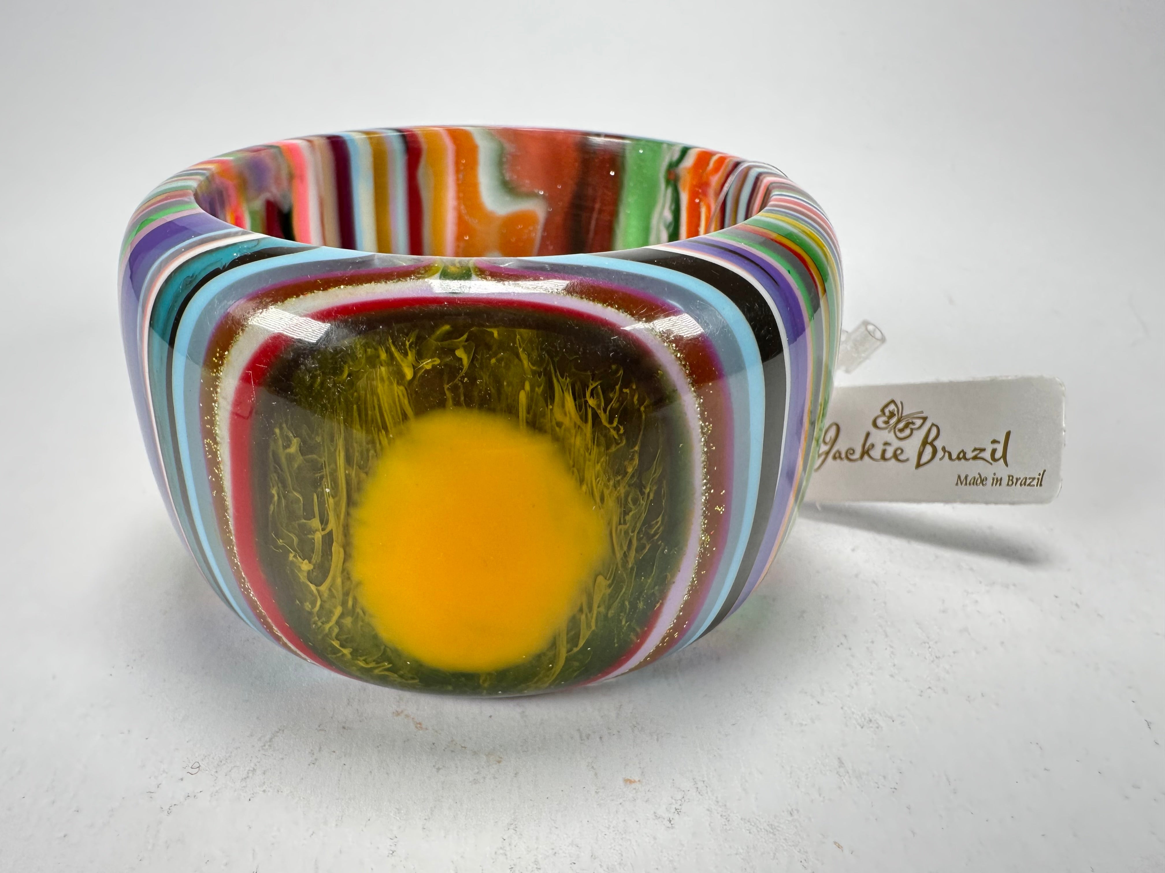 Jackie Brazil "Tiger" Liquorice Allsorts with Cat Eye Mix Colours 5cm Resin Bangle ( B0932 )