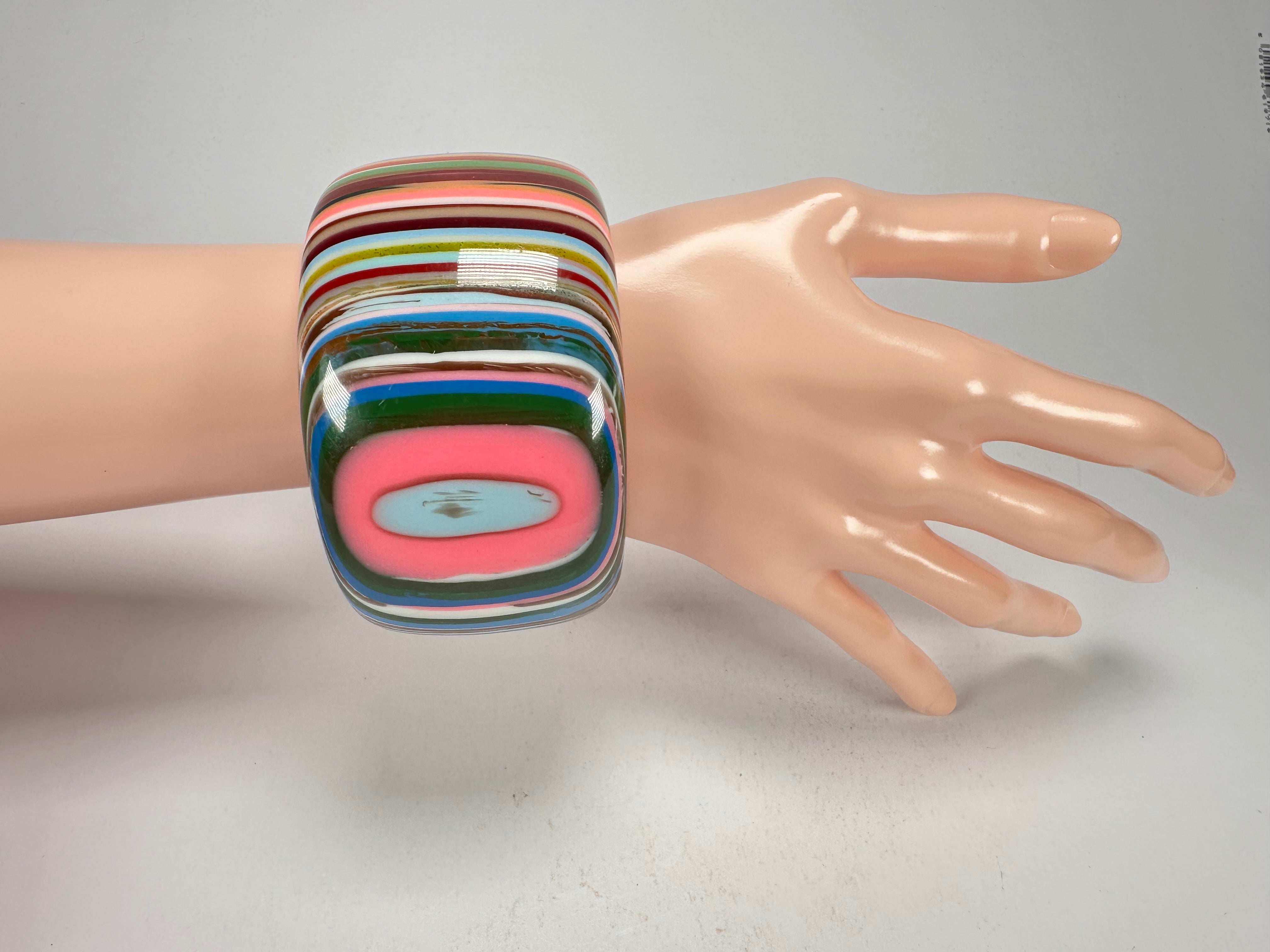 Jackie Brazil "Tiger" Liquorice Allsorts with Cat Eye Mix Colours 5cm Resin Bangle ( B0932 )