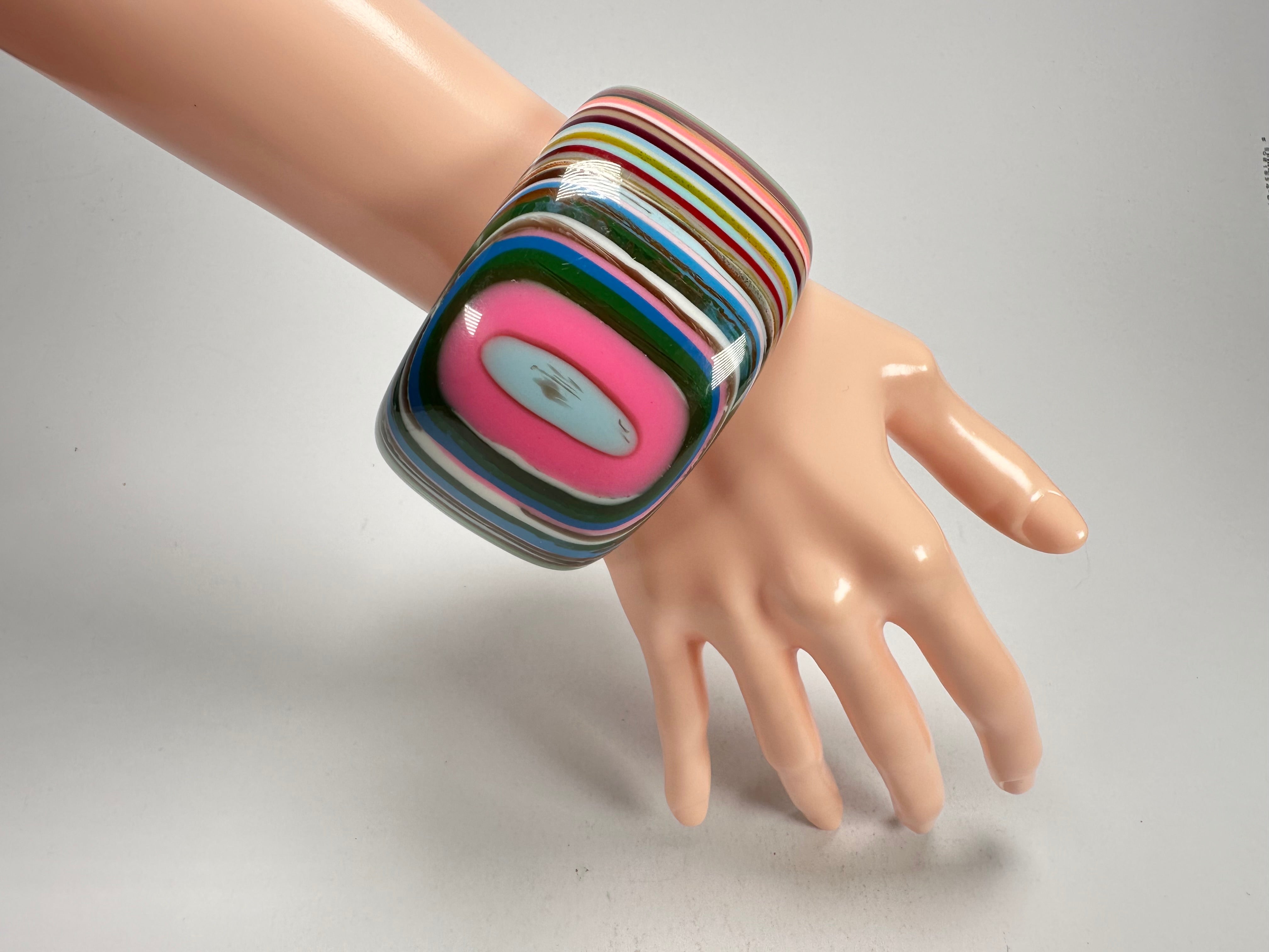 Jackie Brazil "Tiger" Liquorice Allsorts with Cat Eye Mix Colours 5cm Resin Bangle ( B0932 )
