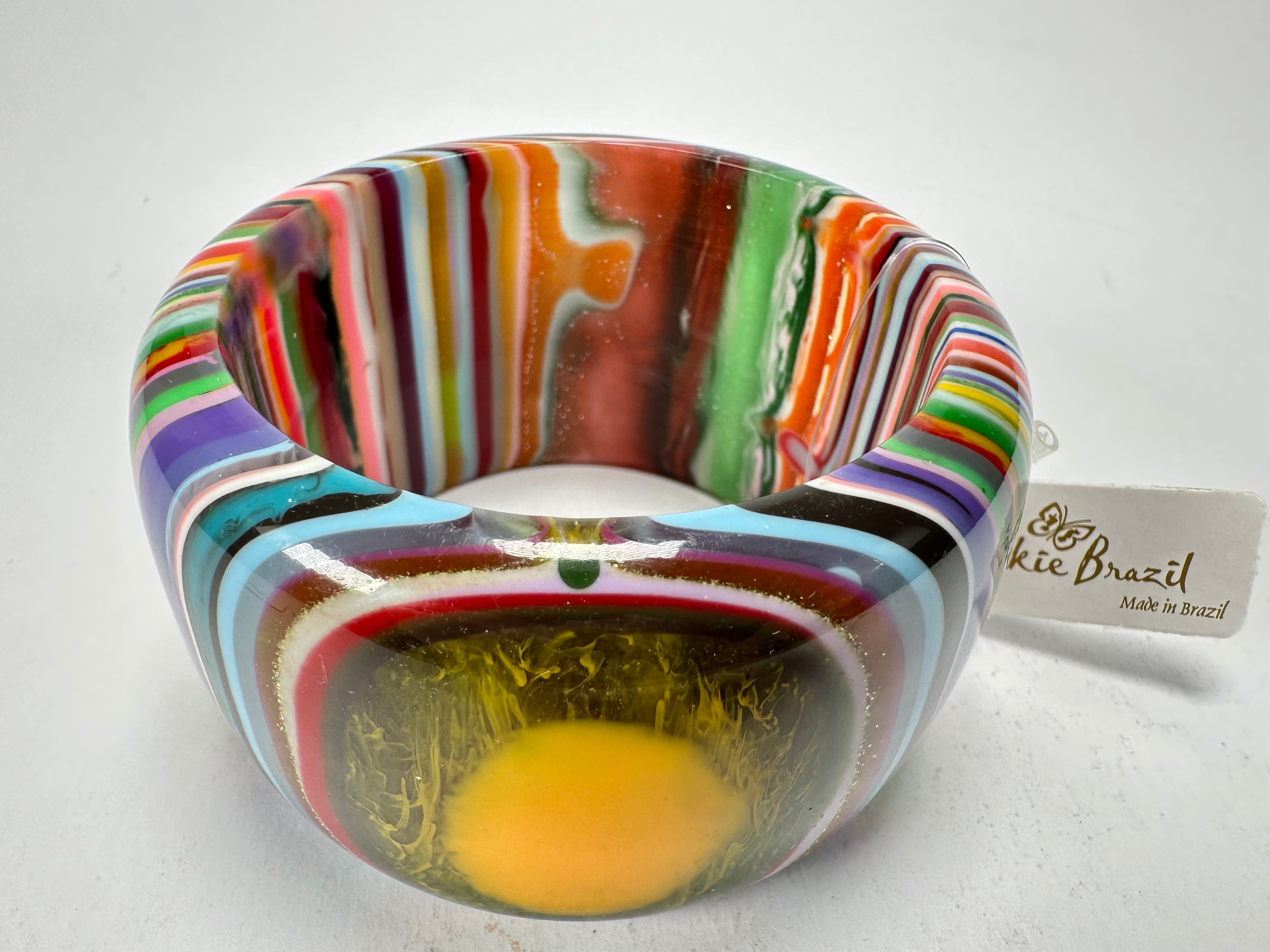 Jackie Brazil "Tiger" Liquorice Allsorts with Cat Eye Mix Colours 5cm Resin Bangle ( B0932 )