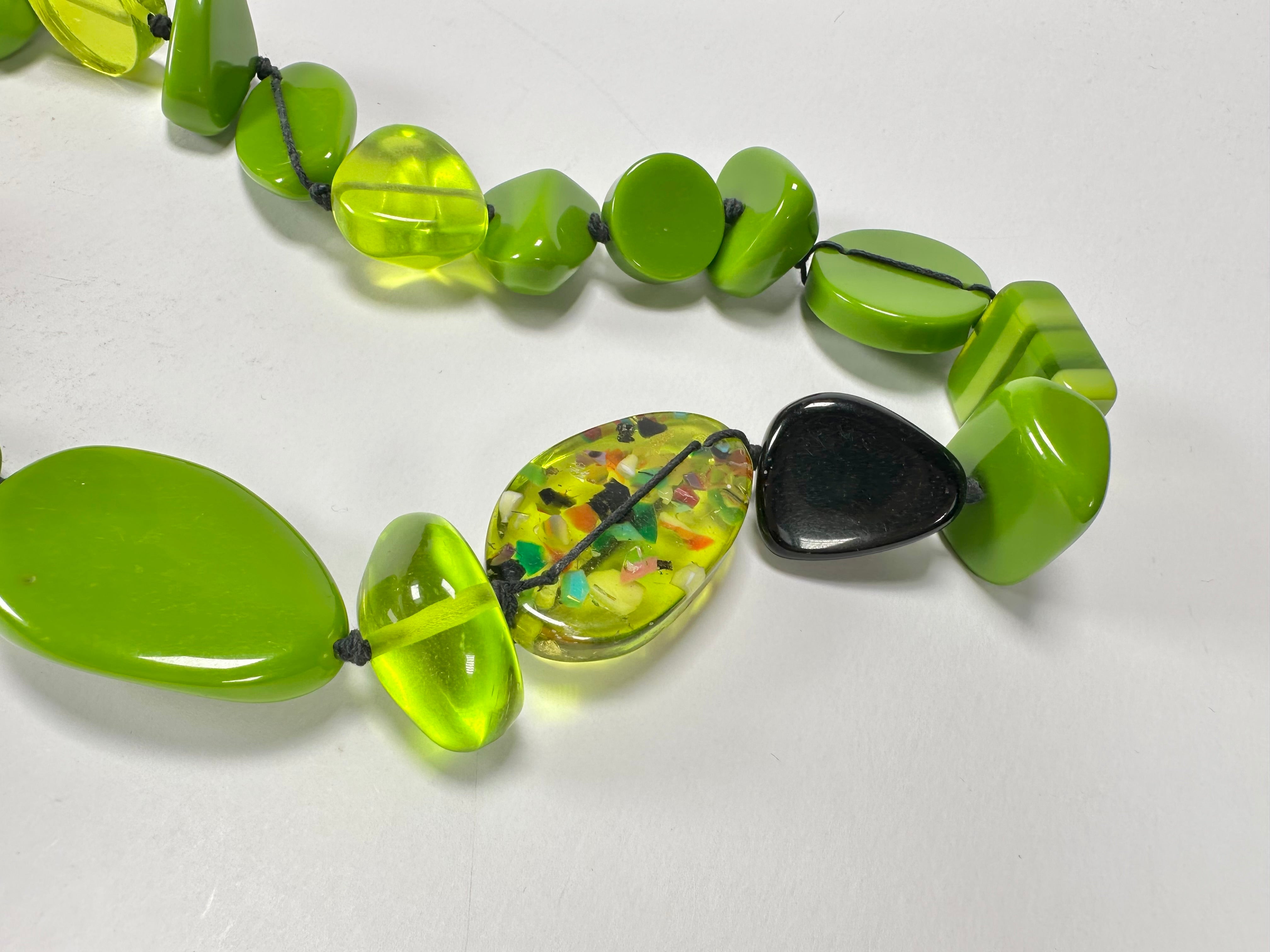 Jackie Brazil "Indiana" Green Mix Multi-Bead Long Resin 110cm Necklace ( N0038 )
