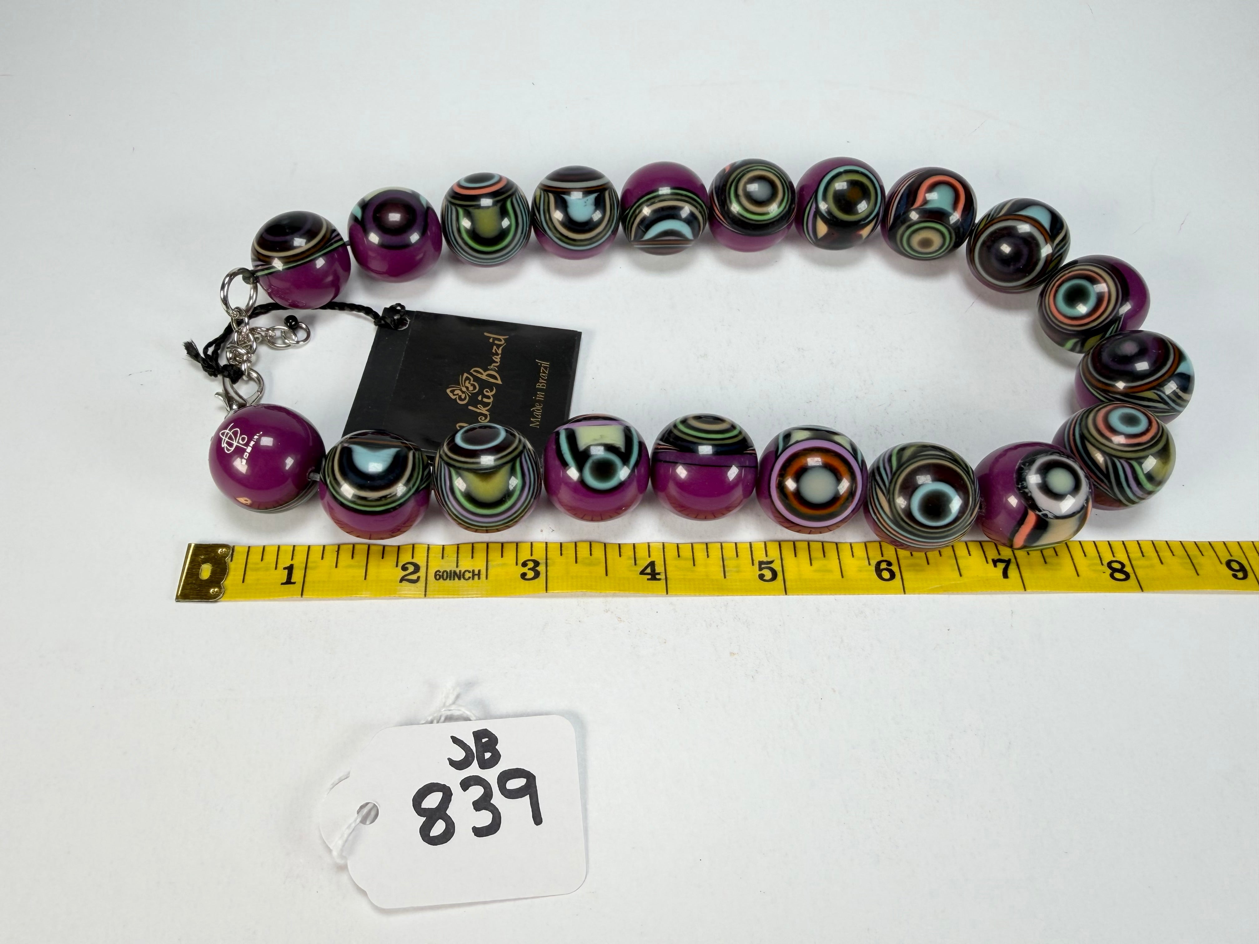 Jackie Brazil "Darning" Purple Swirls Balls With Cat Eyes Choker Resin Necklace ( N3200 )
