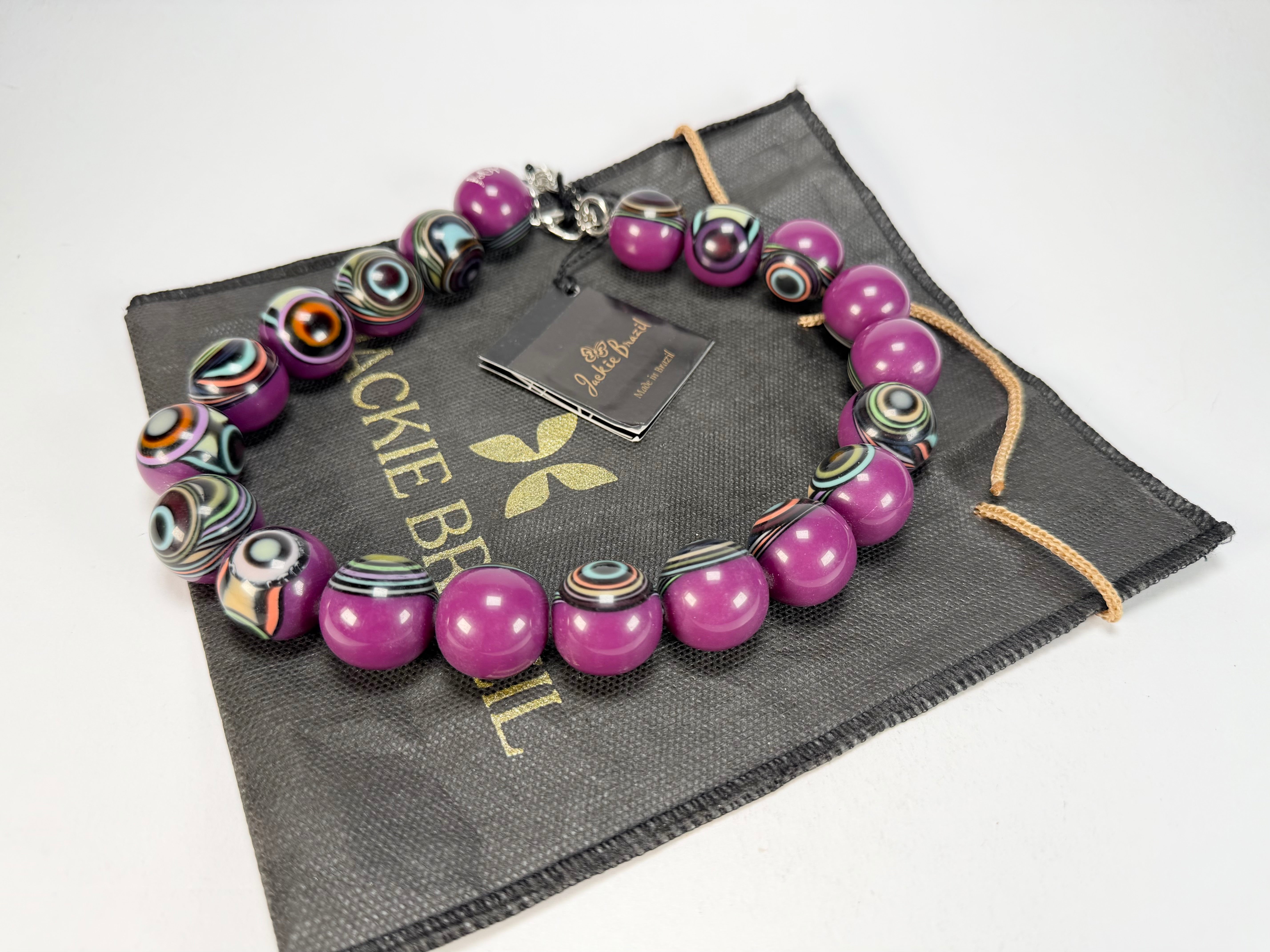 Jackie Brazil "Darning" Purple Swirls Balls With Cat Eyes Choker Resin Necklace ( N3200 )