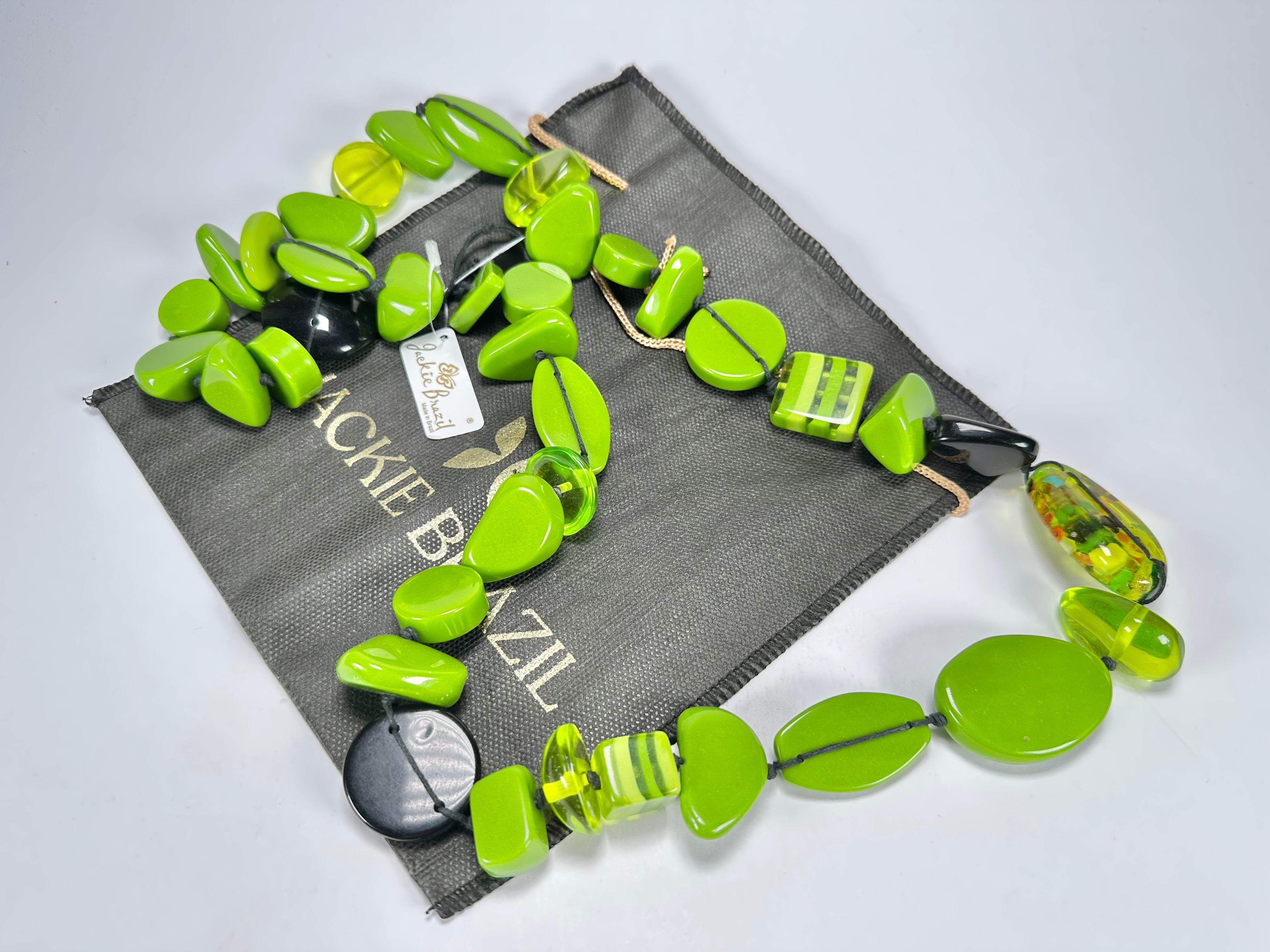 Jackie Brazil "Indiana" Green Mix Multi-Bead Long Resin 110cm Necklace ( N0038 )