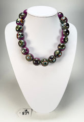 Jackie Brazil "Darning" Purple Swirls Balls With Cat Eyes Choker Resin Necklace ( N3200 )