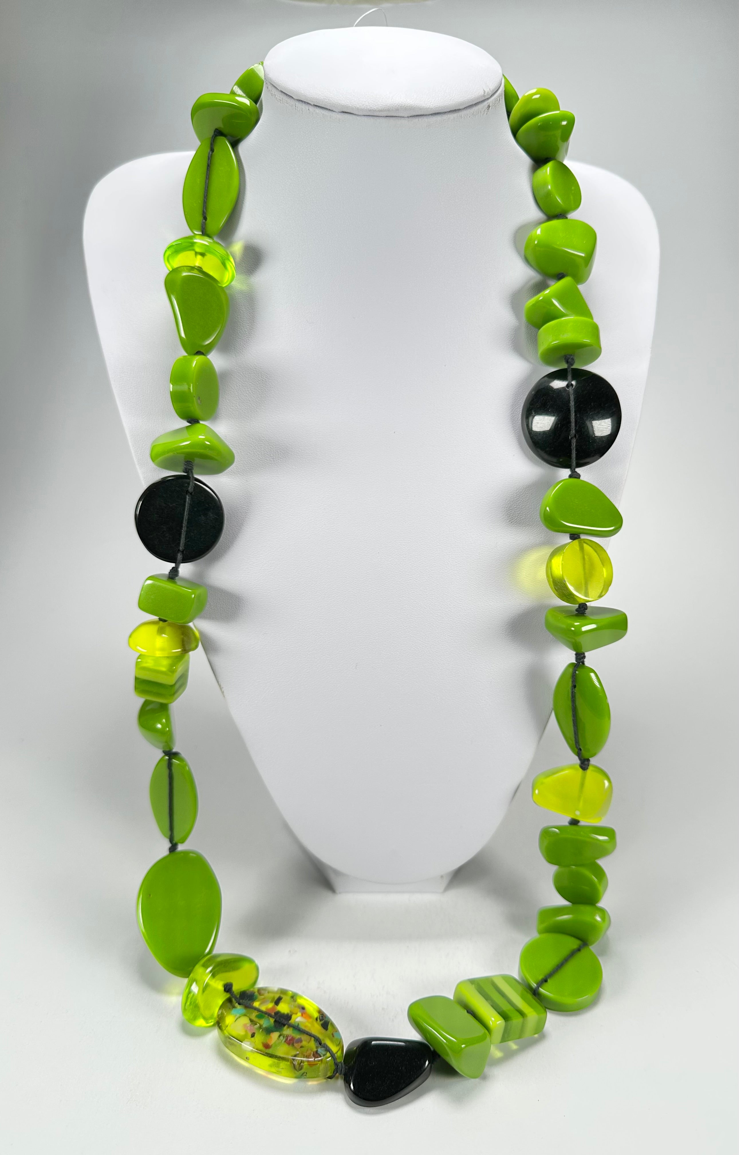 Jackie Brazil "Indiana" Green Mix Multi-Bead Long Resin 110cm Necklace ( N0038 )