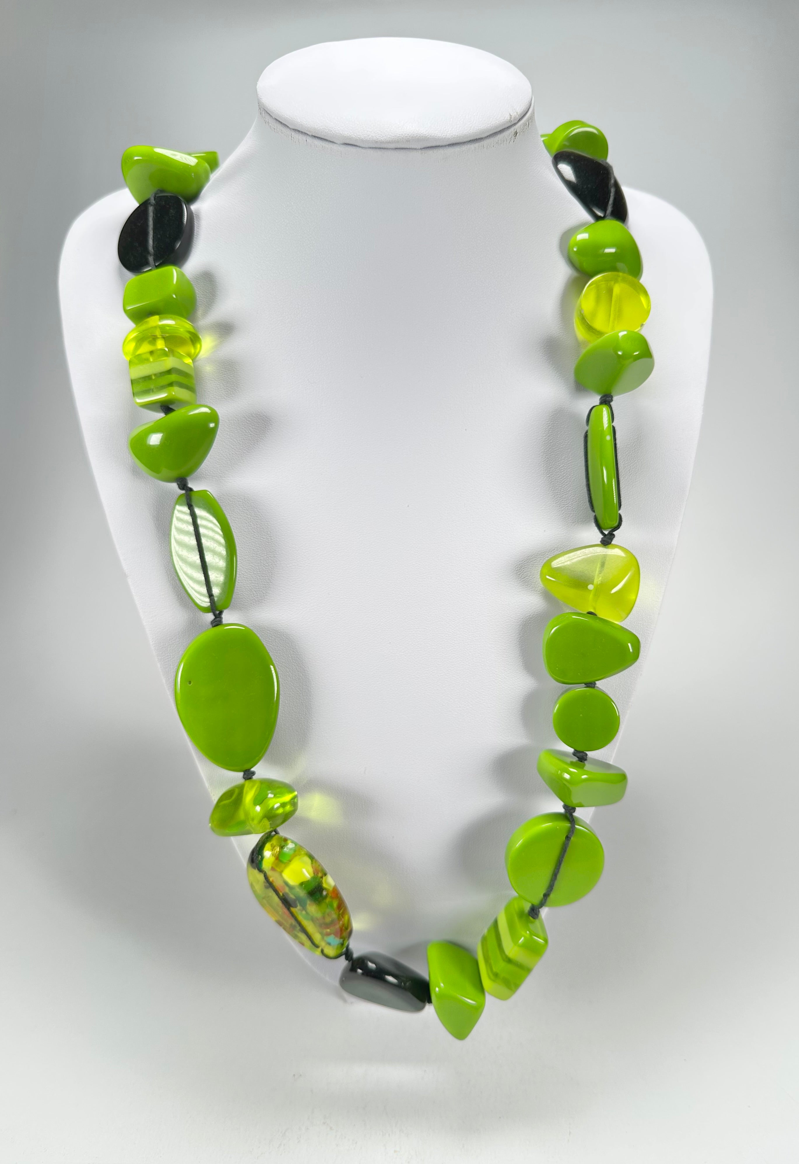 Jackie Brazil "Indiana" Green Mix Multi-Bead Long Resin 110cm Necklace ( N0038 )