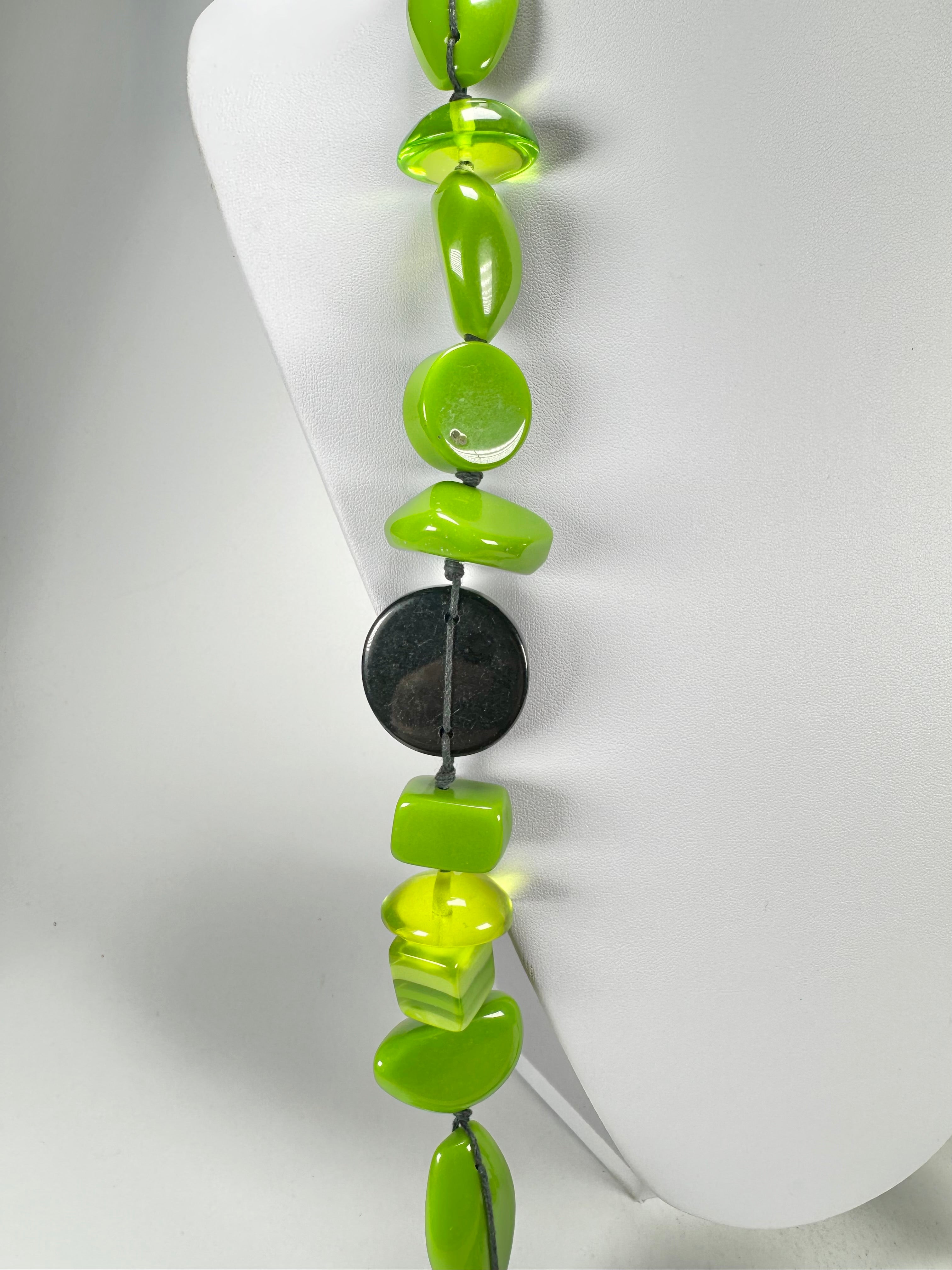 Jackie Brazil "Indiana" Green Mix Multi-Bead Long Resin 110cm Necklace ( N0038 )