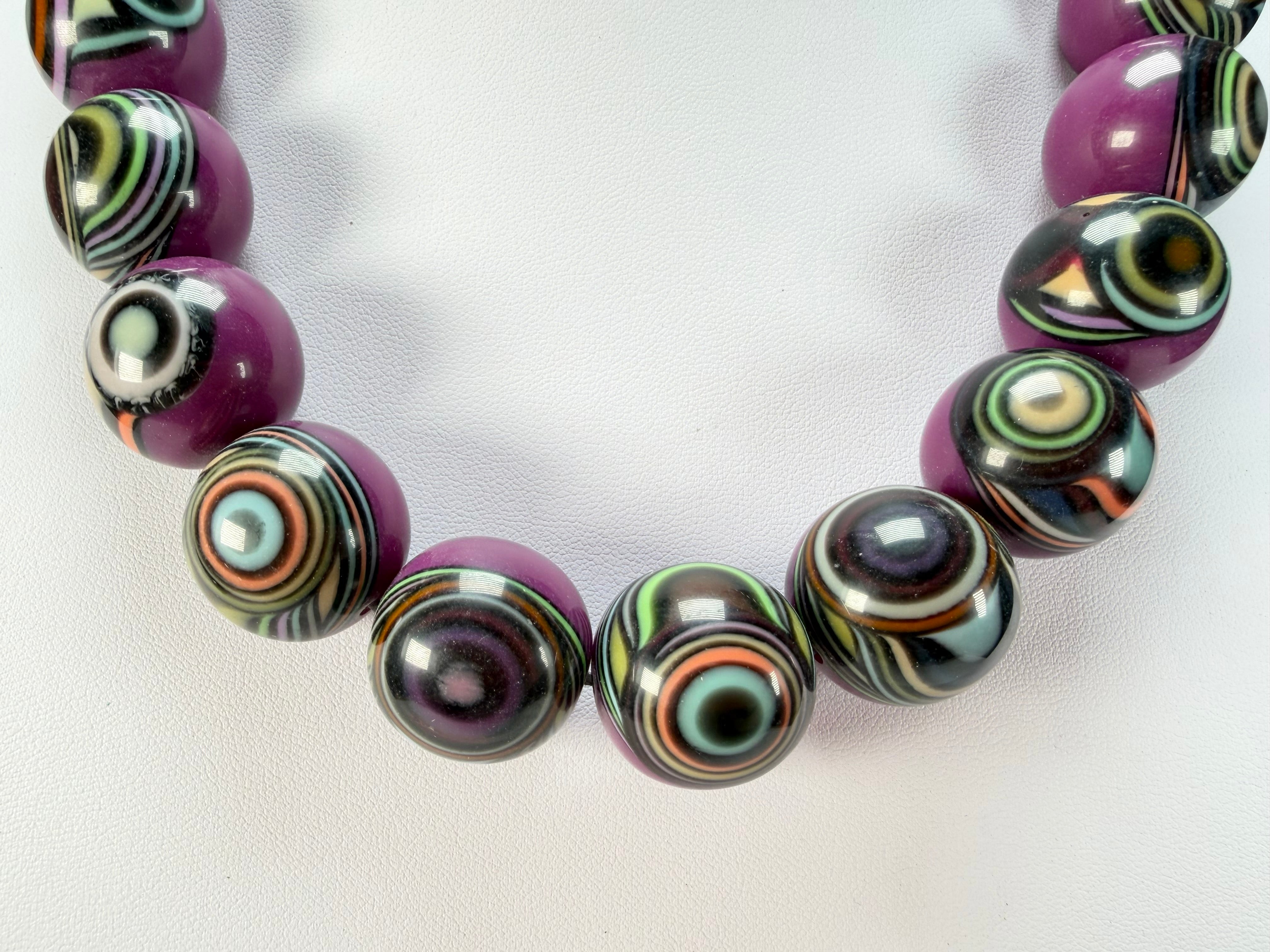 Jackie Brazil "Darning" Purple Swirls Balls With Cat Eyes Choker Resin Necklace ( N3200 )