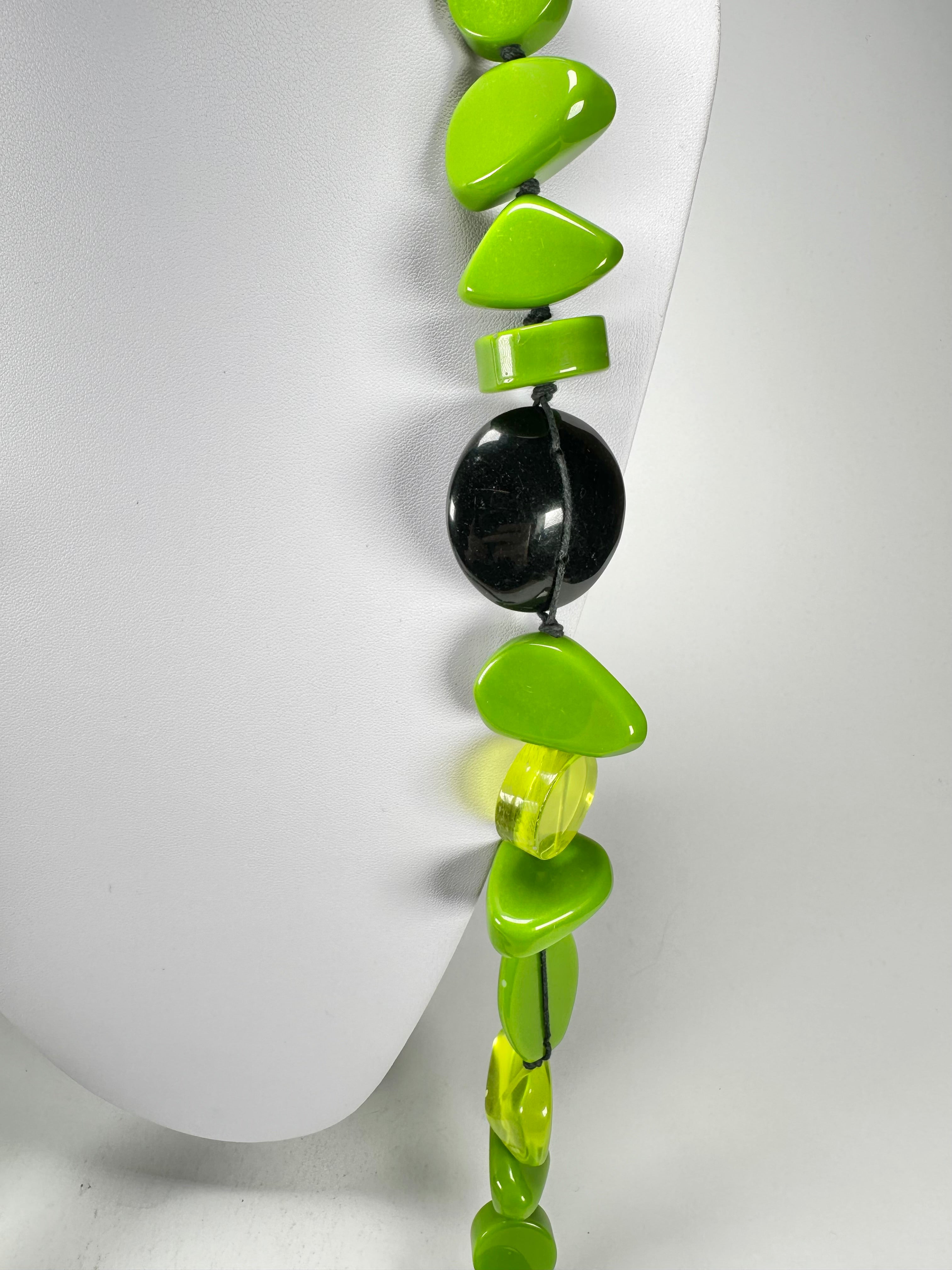 Jackie Brazil "Indiana" Green Mix Multi-Bead Long Resin 110cm Necklace ( N0038 )