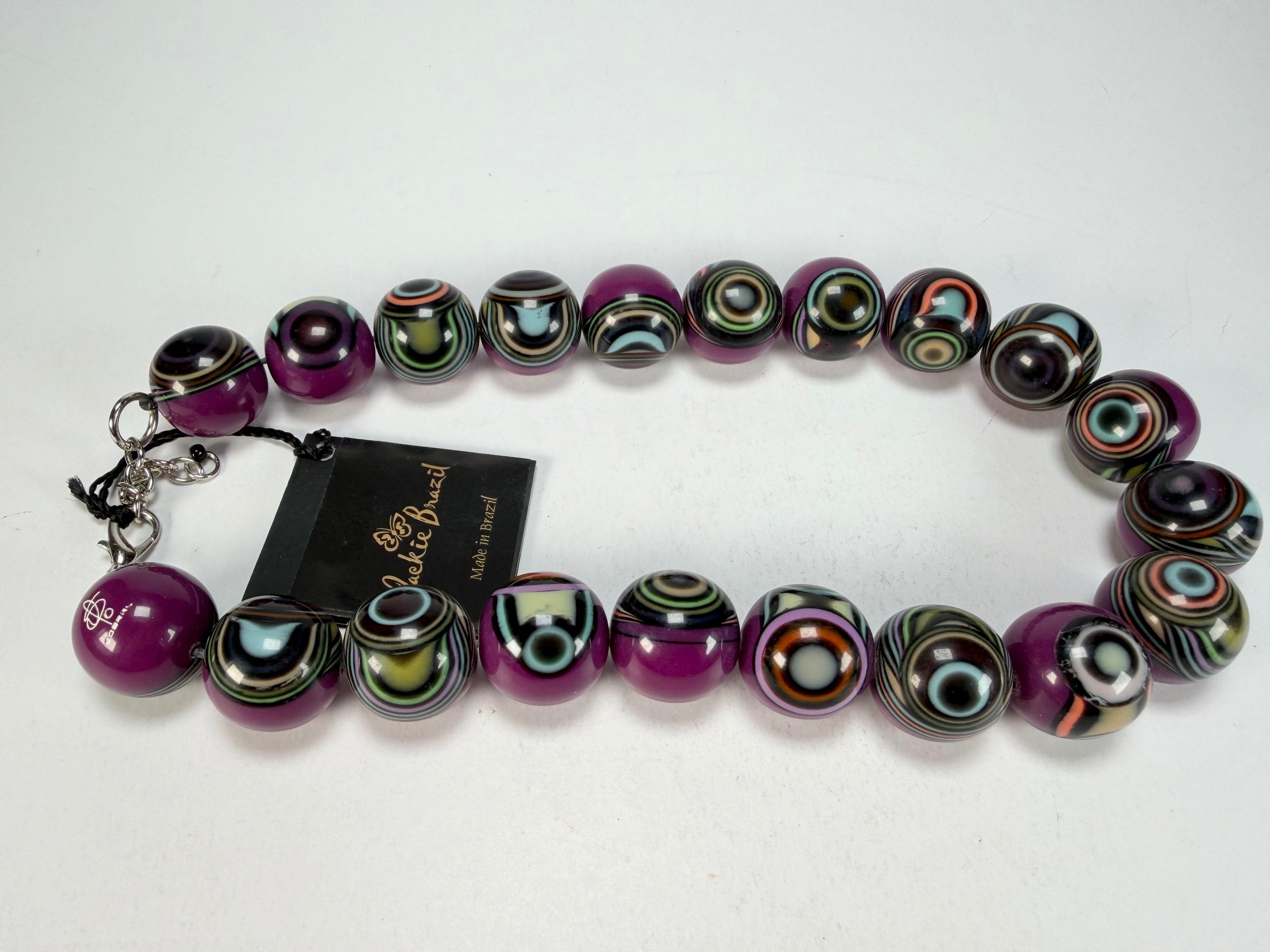 Jackie Brazil "Darning" Purple Swirls Balls With Cat Eyes Choker Resin Necklace ( N3200 )
