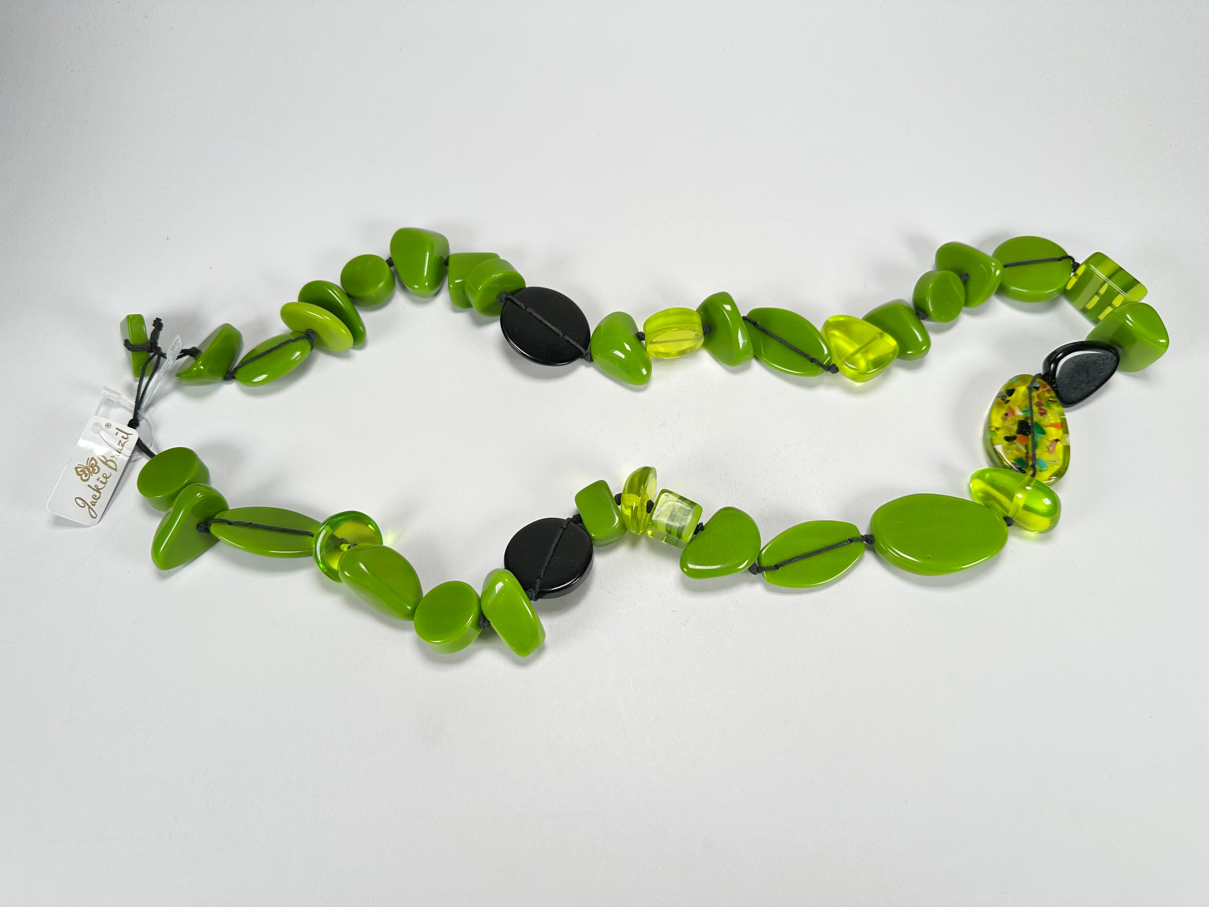 Jackie Brazil "Indiana" Green Mix Multi-Bead Long Resin 110cm Necklace ( N0038 )