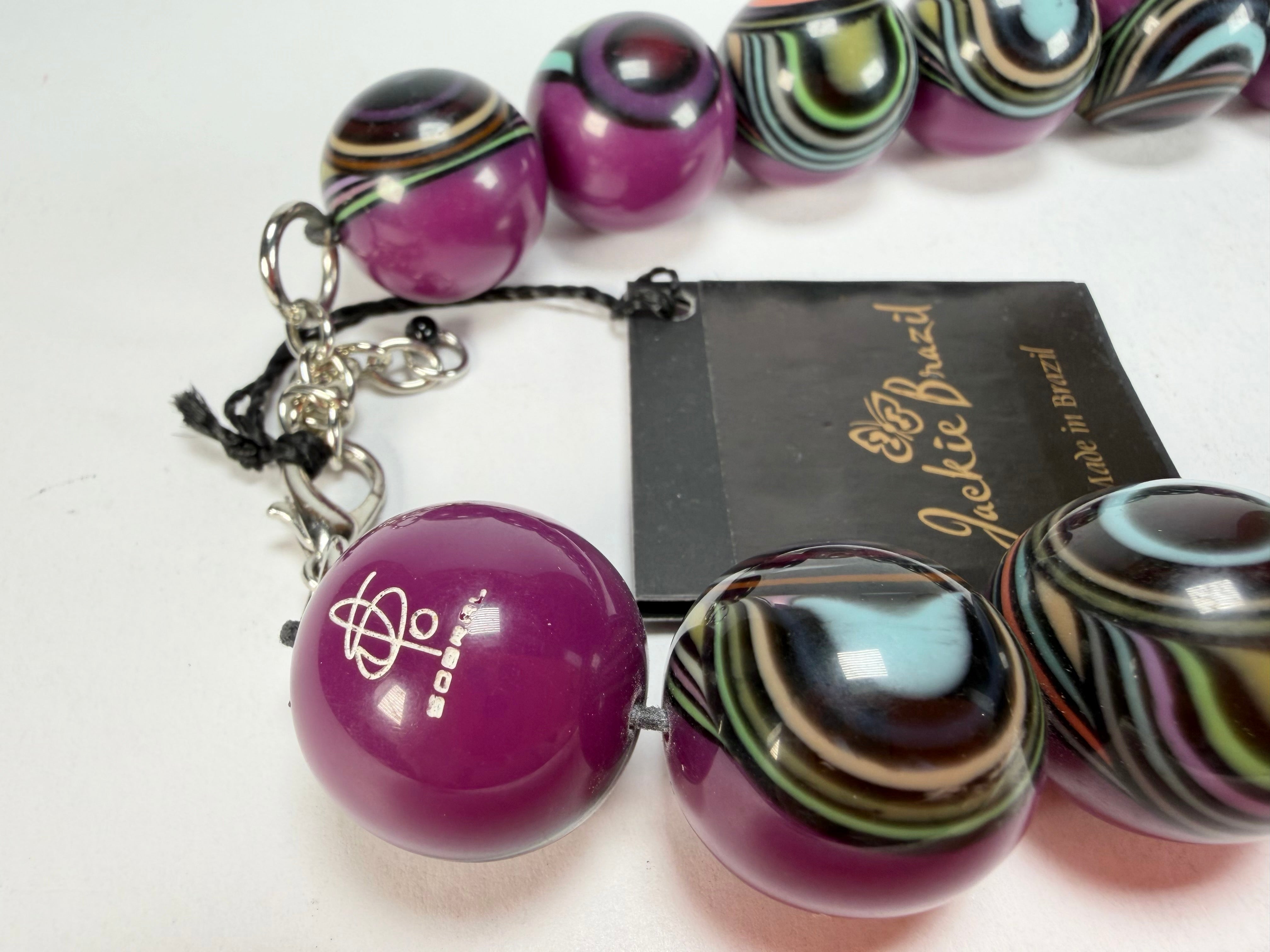 Jackie Brazil "Darning" Purple Swirls Balls With Cat Eyes Choker Resin Necklace ( N3200 )