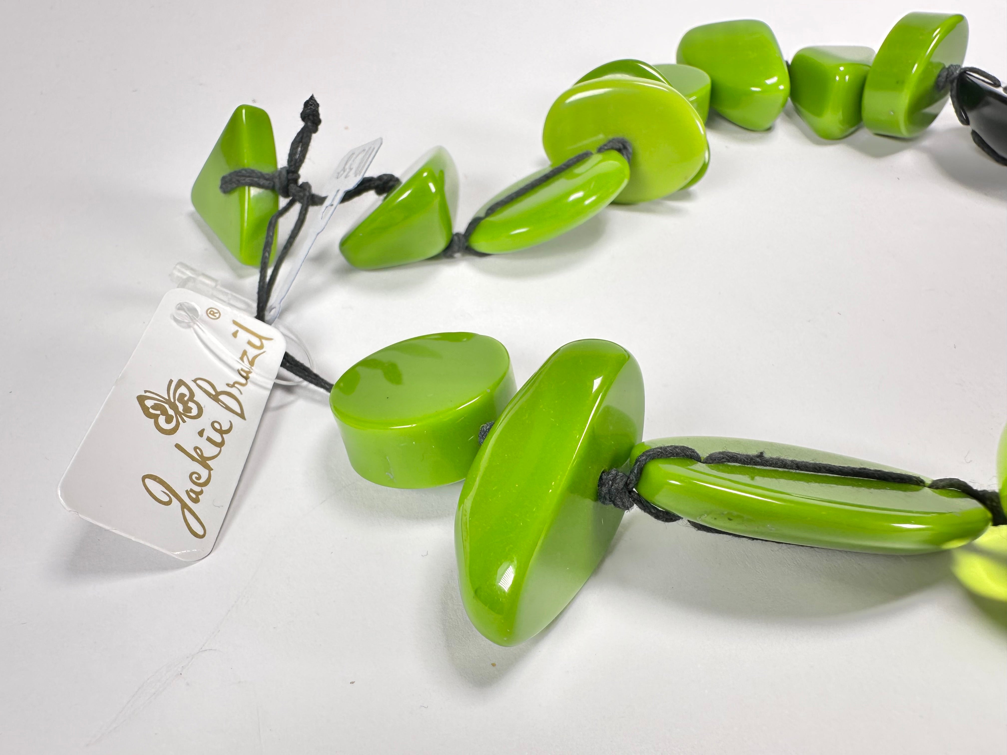 Jackie Brazil "Indiana" Green Mix Multi-Bead Long Resin 110cm Necklace ( N0038 )