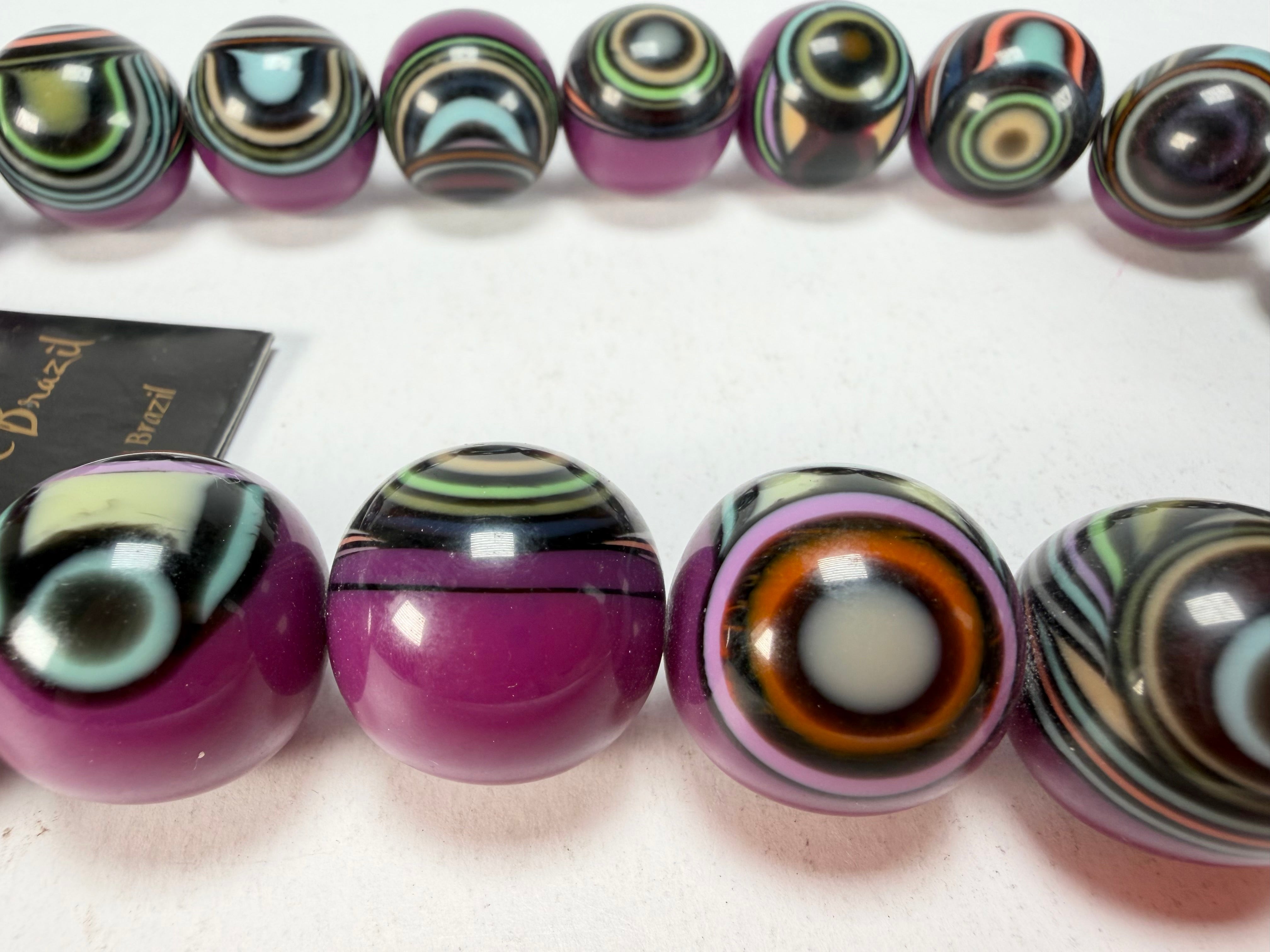 Jackie Brazil "Darning" Purple Swirls Balls With Cat Eyes Choker Resin Necklace ( N3200 )