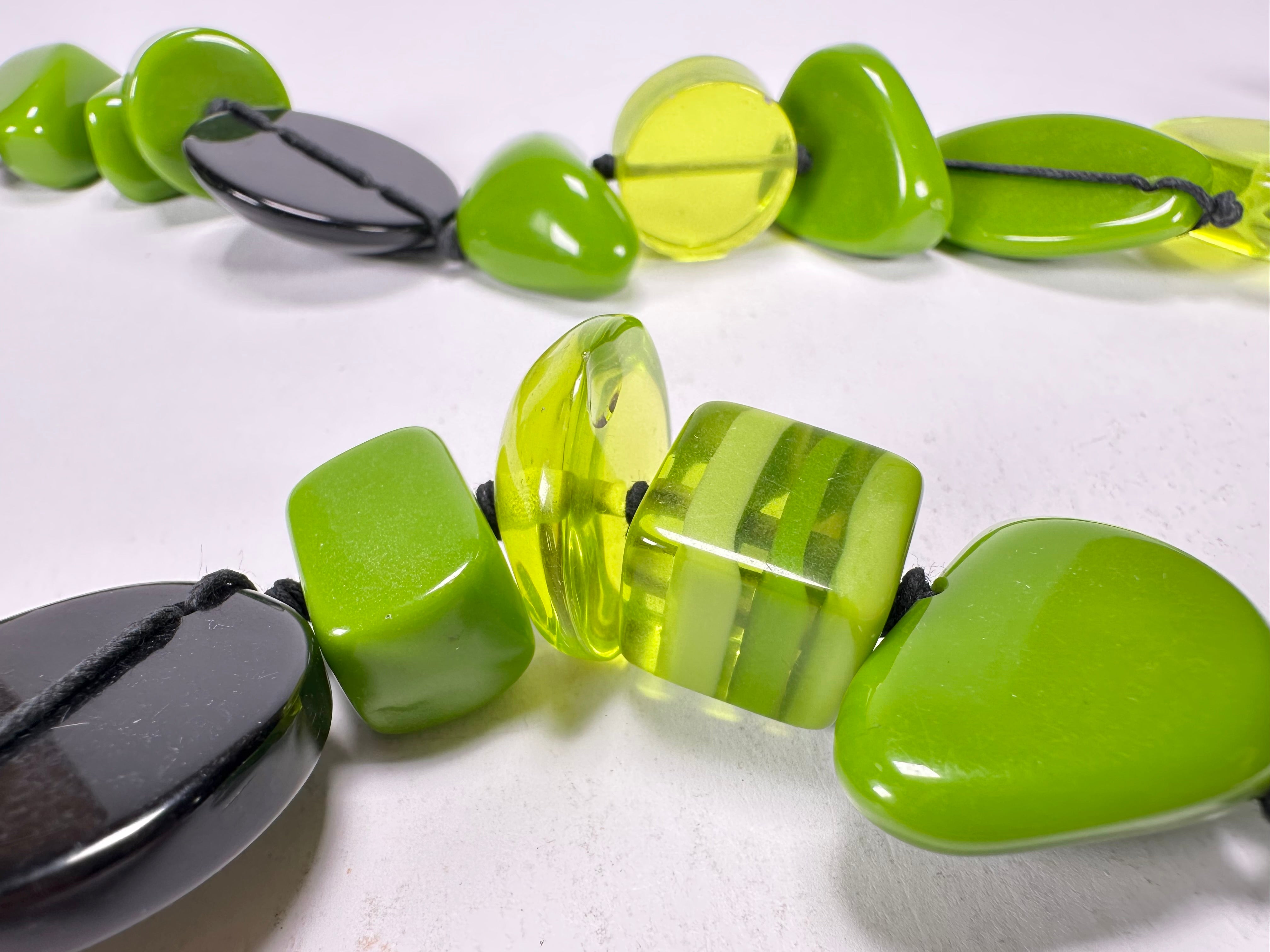 Jackie Brazil "Indiana" Green Mix Multi-Bead Long Resin 110cm Necklace ( N0038 )