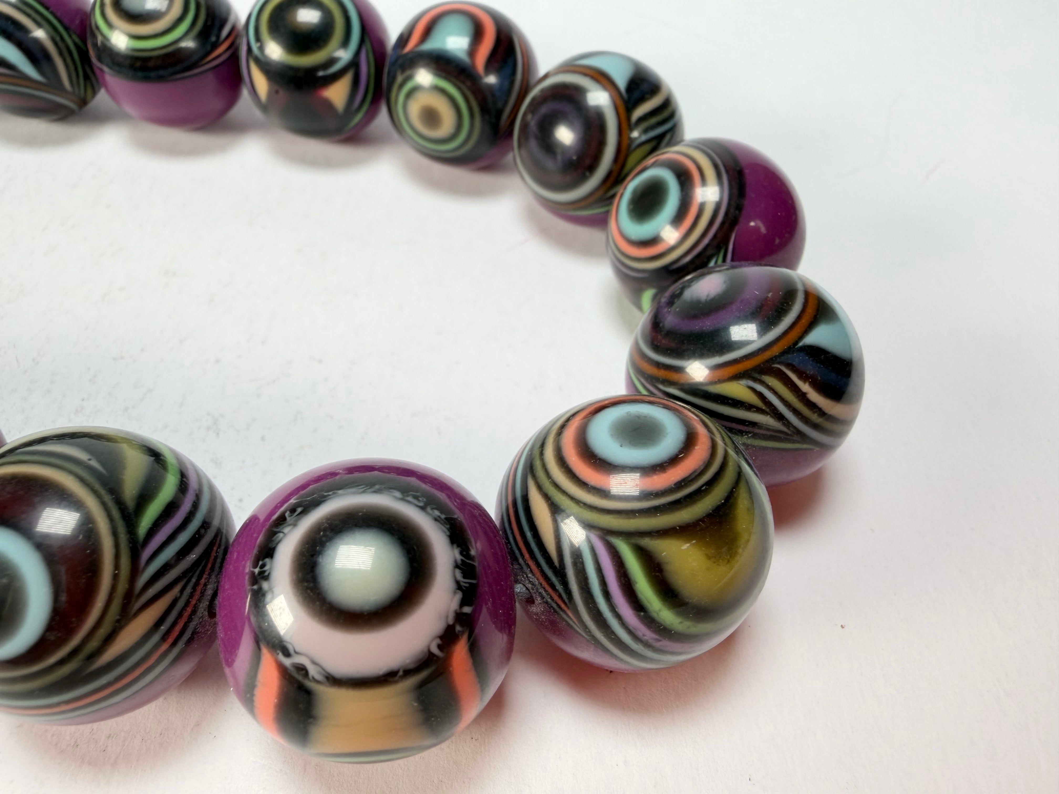 Jackie Brazil "Darning" Purple Swirls Balls With Cat Eyes Choker Resin Necklace ( N3200 )