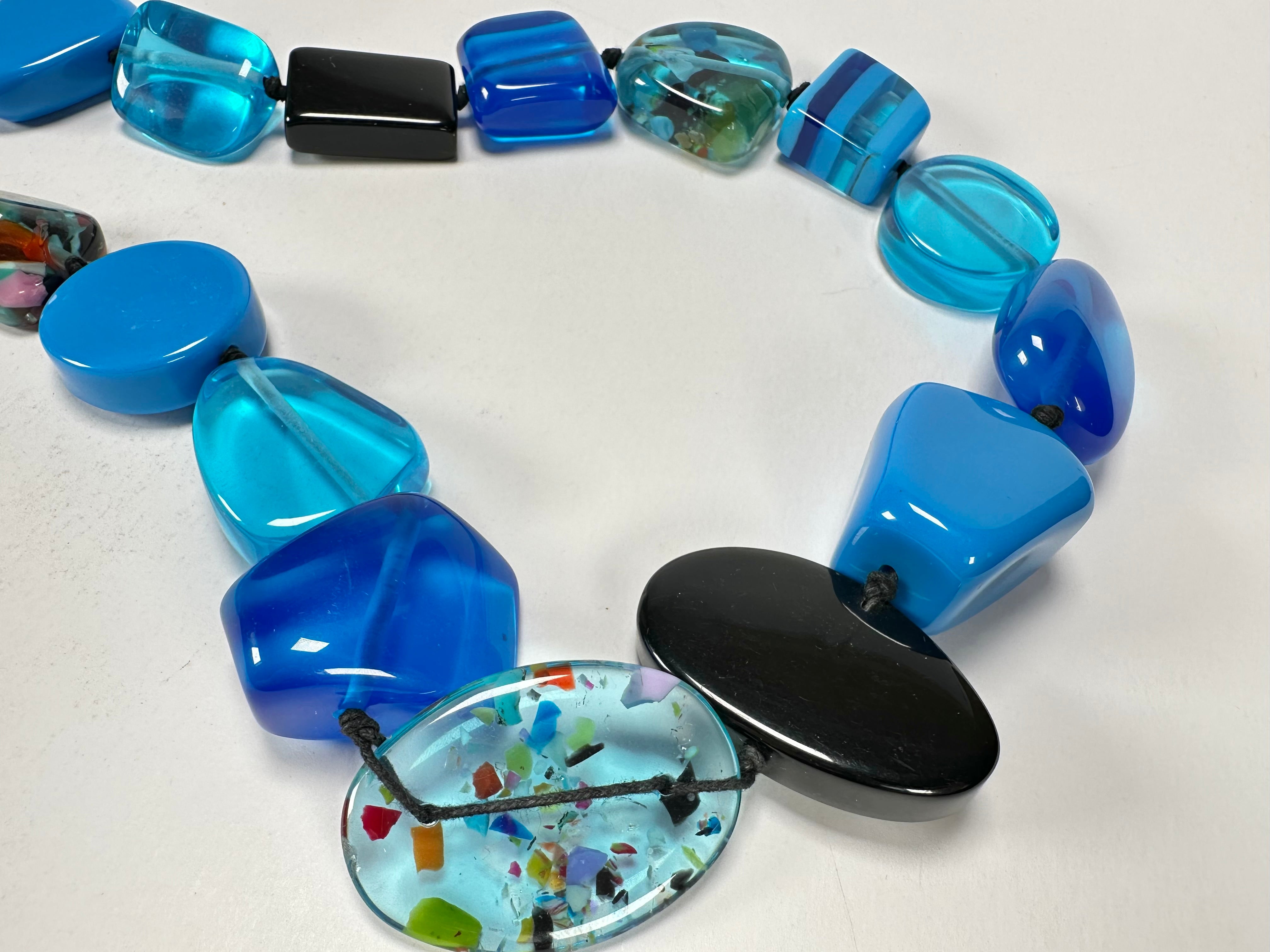 Jackie Brazil "Indiana" Blue Mix Multi-Bead Long Resin 110cm Necklace ( N0038 )