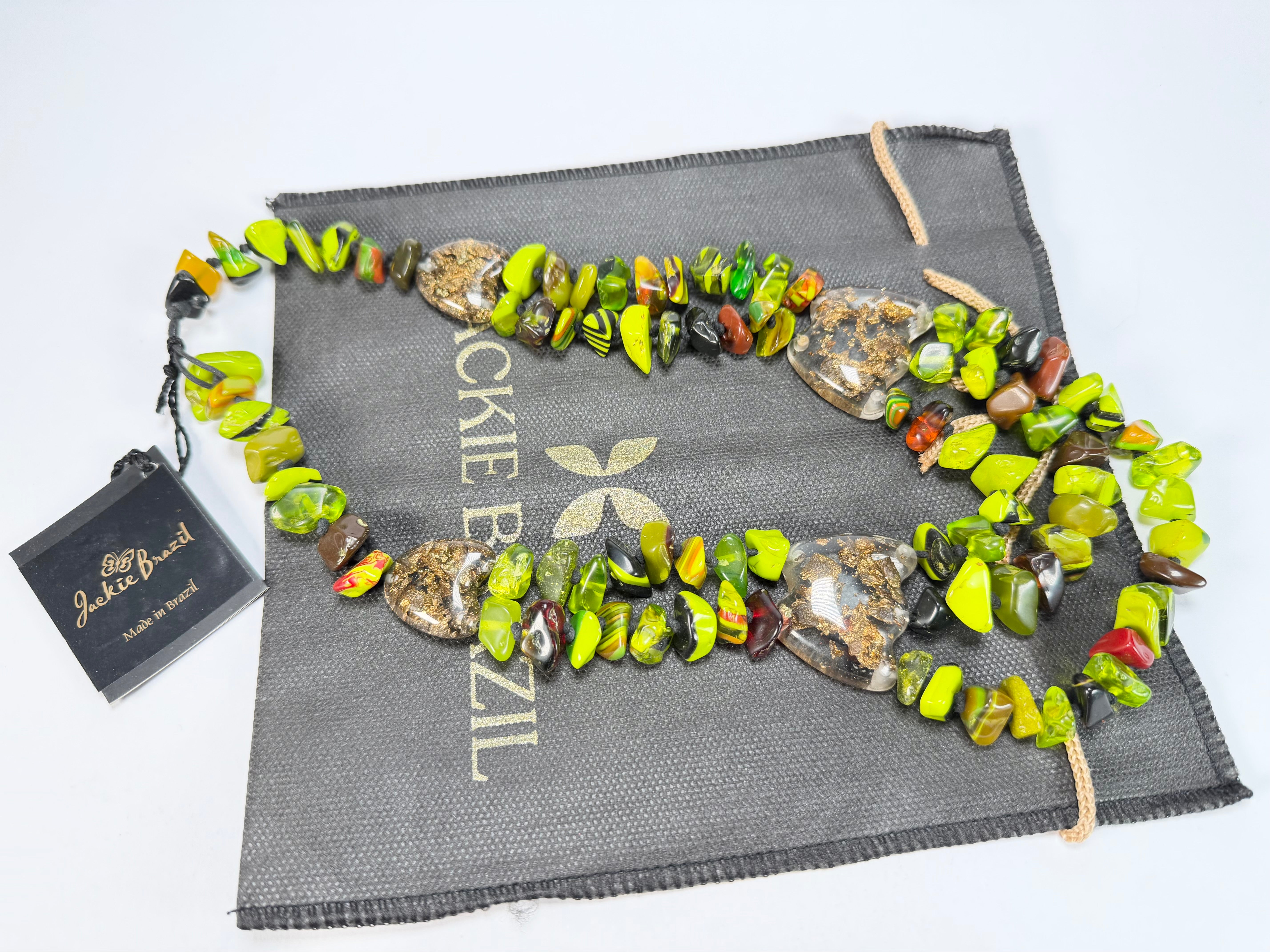 Jackie Brazil "Orient Express" 3 Strand Small Bead Light Green Mix Long Choker Necklace ( N3532 )