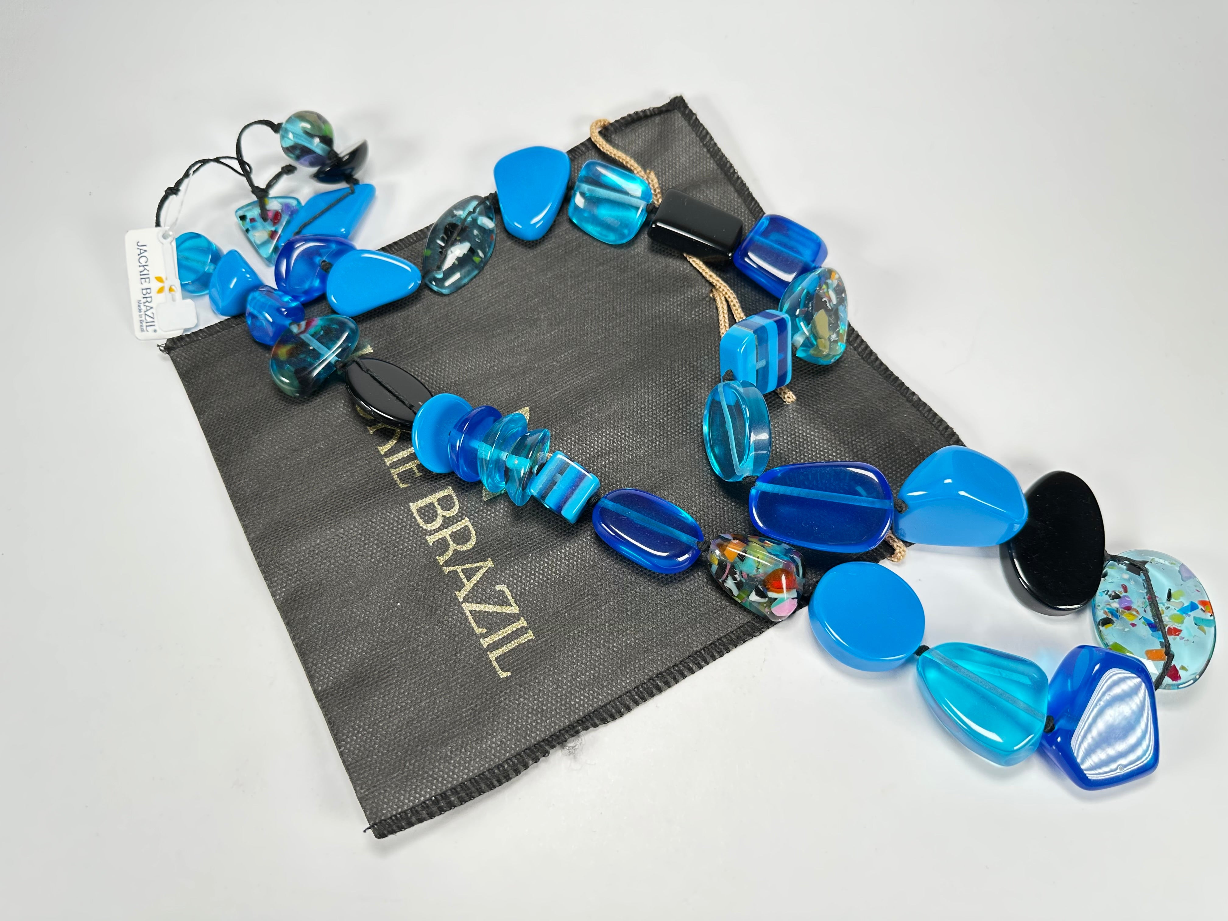 Jackie Brazil "Indiana" Blue Mix Multi-Bead Long Resin 110cm Necklace ( N0038 )