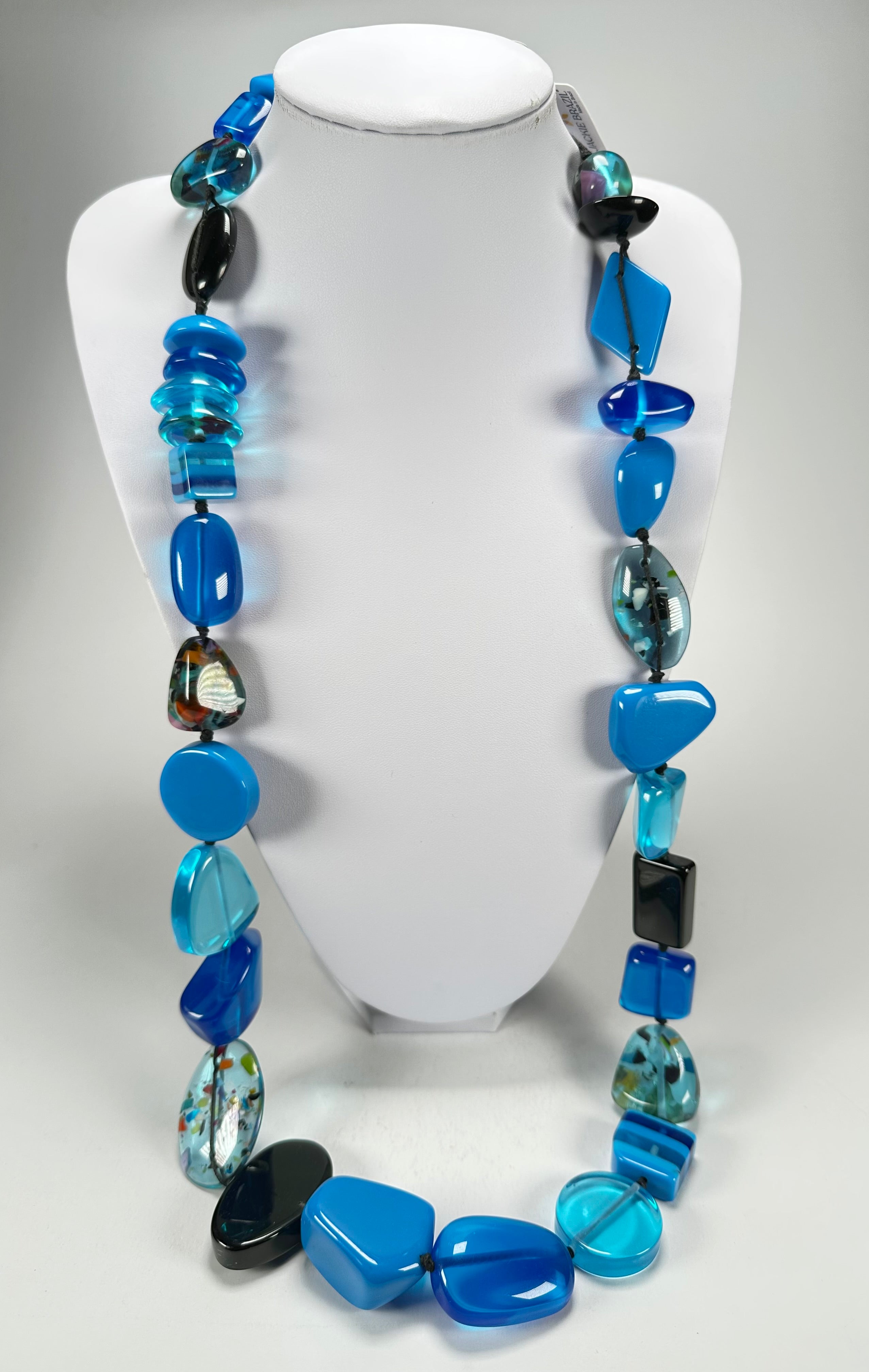 Jackie Brazil "Indiana" Blue Mix Multi-Bead Long Resin 110cm Necklace ( N0038 )