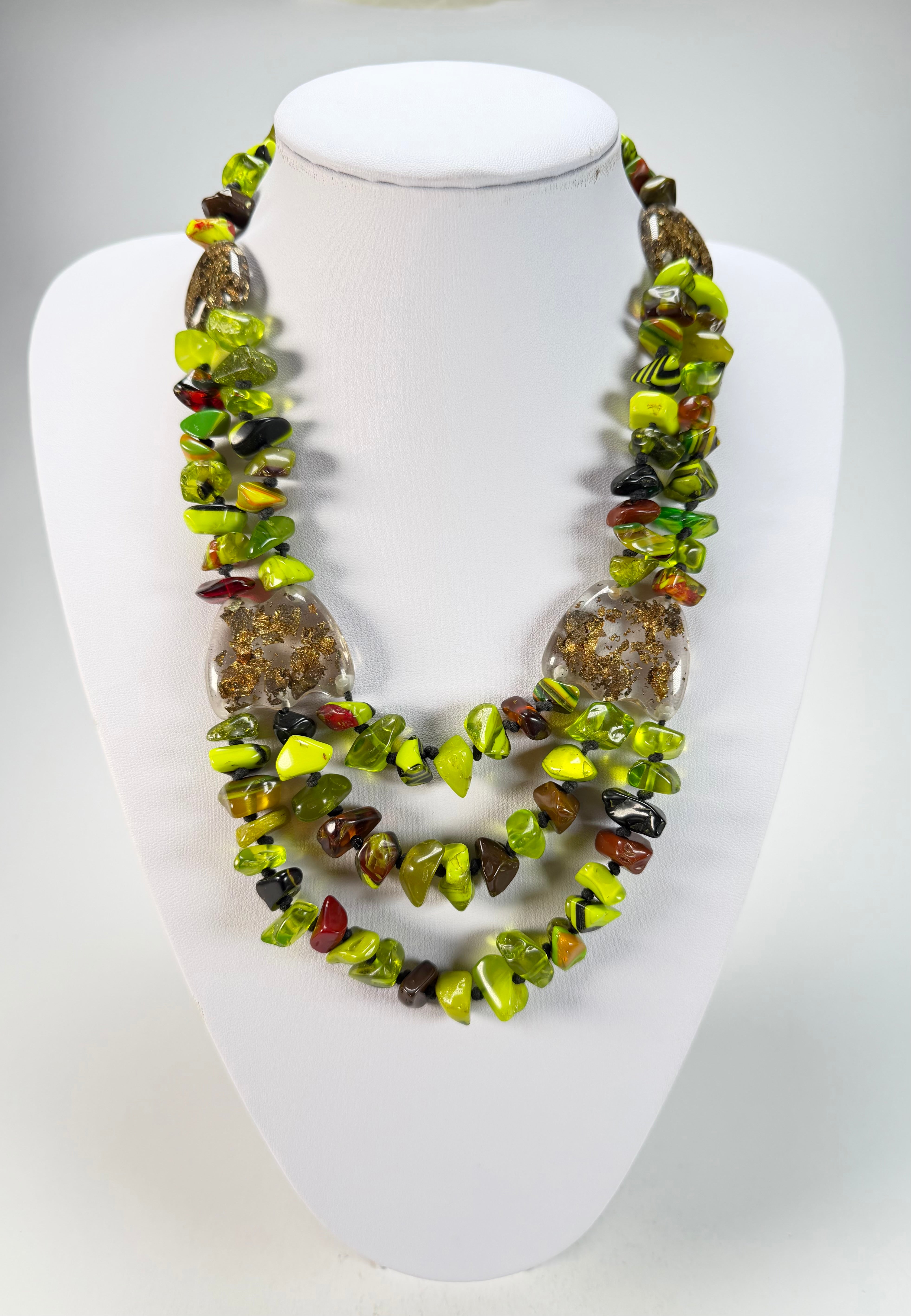 Jackie Brazil "Orient Express" 3 Strand Small Bead Light Green Mix Long Choker Necklace ( N3532 )