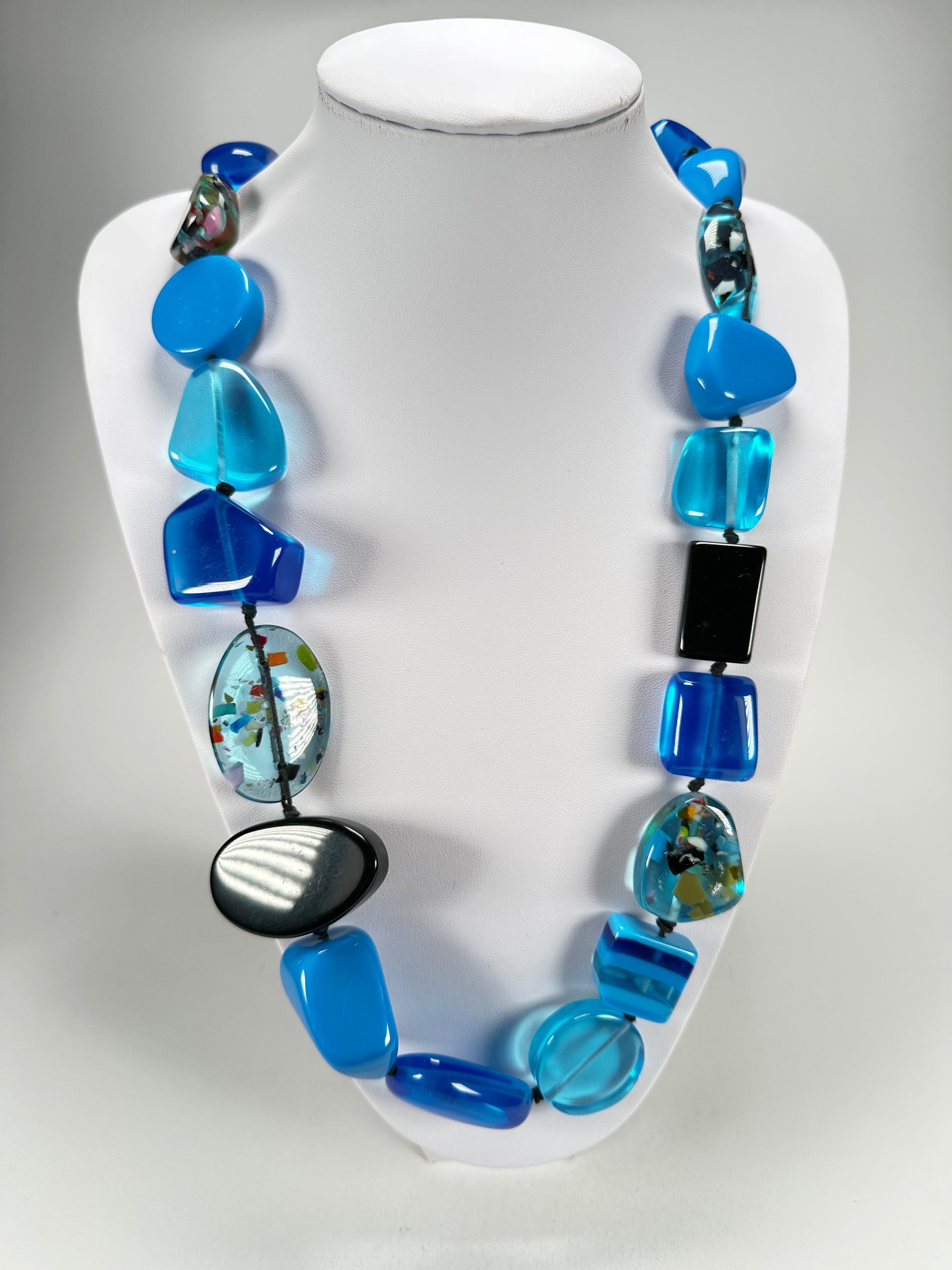 Jackie Brazil "Indiana" Blue Mix Multi-Bead Long Resin 110cm Necklace ( N0038 )