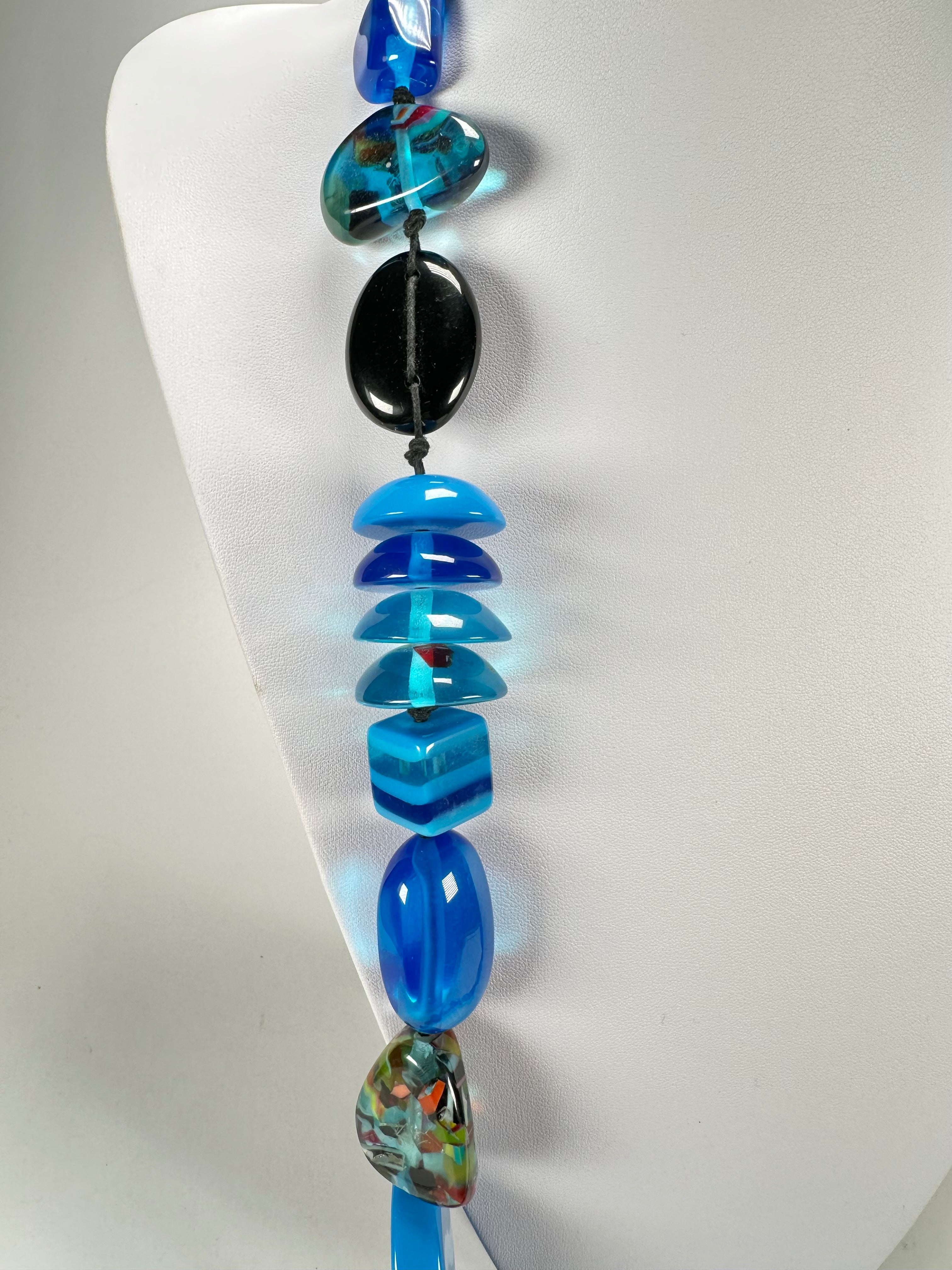 Jackie Brazil "Indiana" Blue Mix Multi-Bead Long Resin 110cm Necklace ( N0038 )