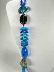 Jackie Brazil "Indiana" Blue Mix Multi-Bead Long Resin 110cm Necklace ( N0038 )
