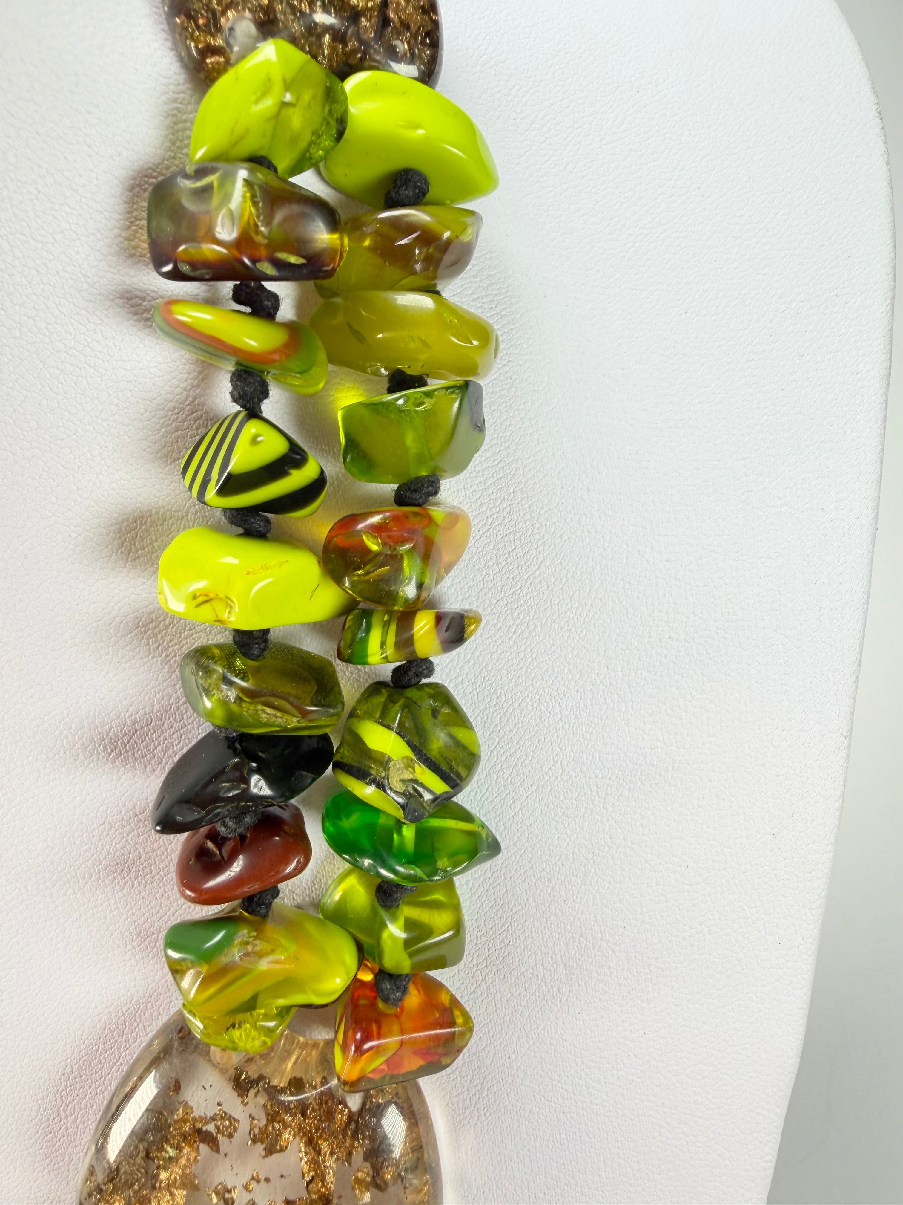 Jackie Brazil "Orient Express" 3 Strand Small Bead Light Green Mix Long Choker Necklace ( N3532 )