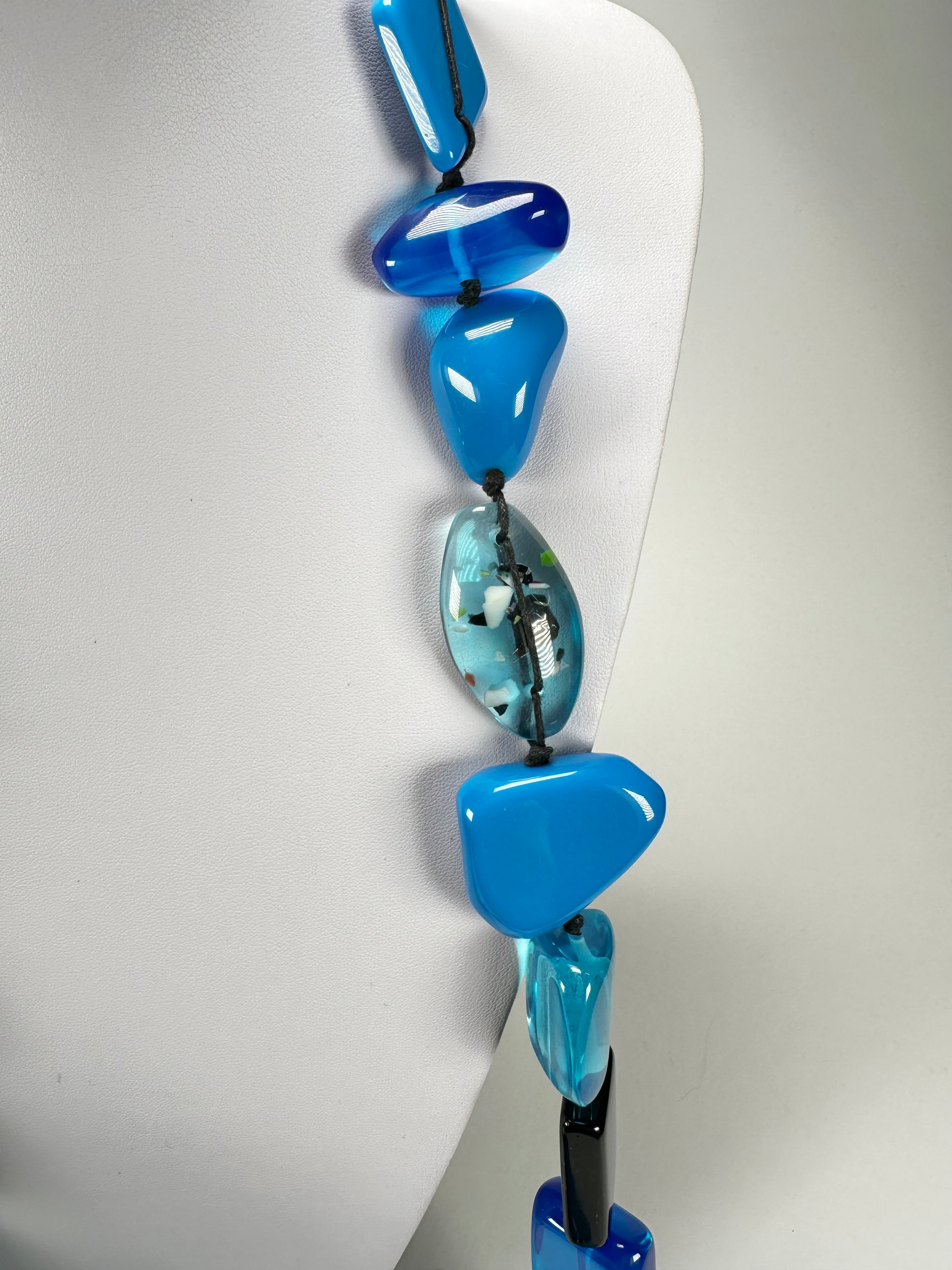 Jackie Brazil "Indiana" Blue Mix Multi-Bead Long Resin 110cm Necklace ( N0038 )