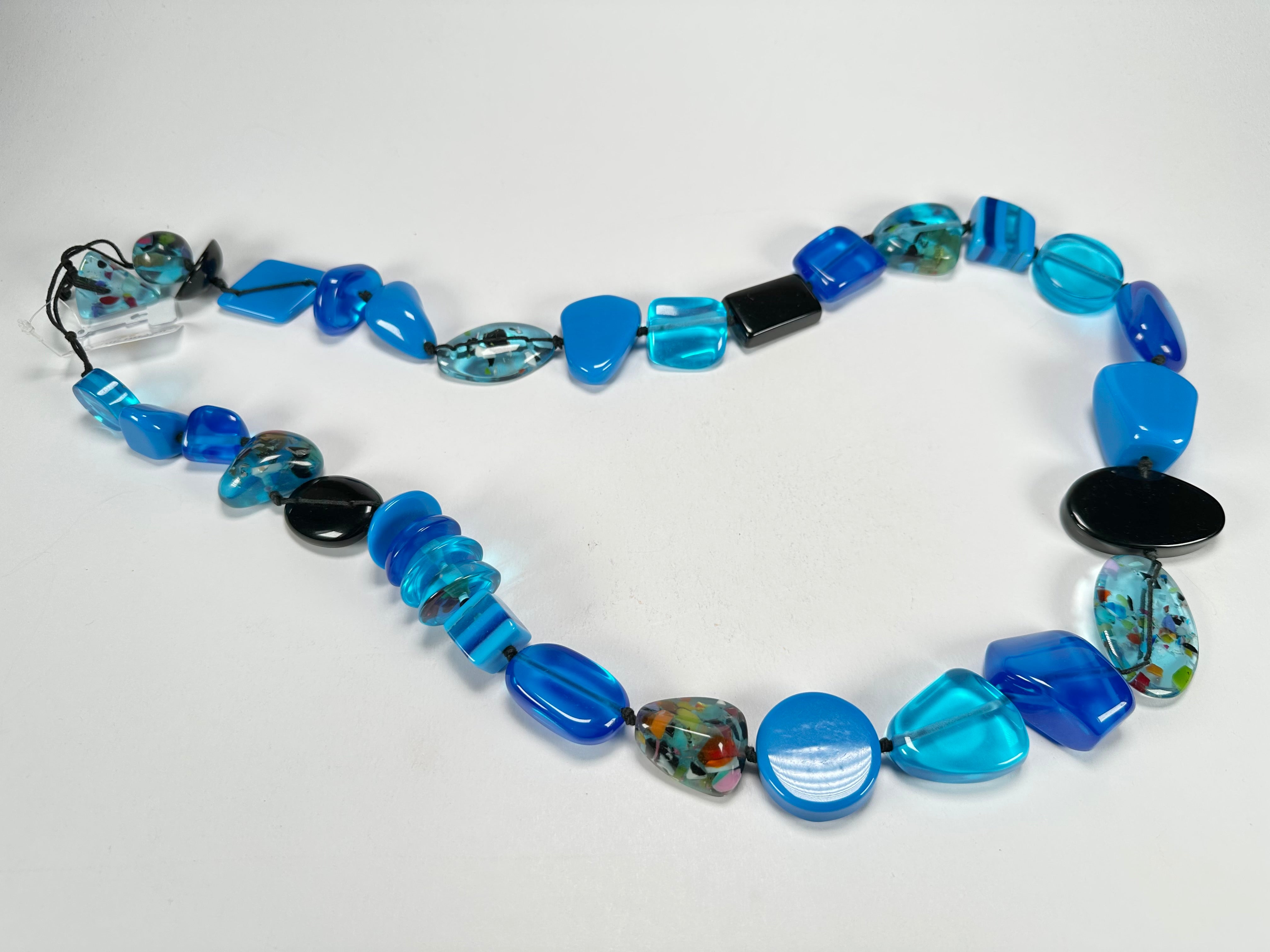Jackie Brazil "Indiana" Blue Mix Multi-Bead Long Resin 110cm Necklace ( N0038 )