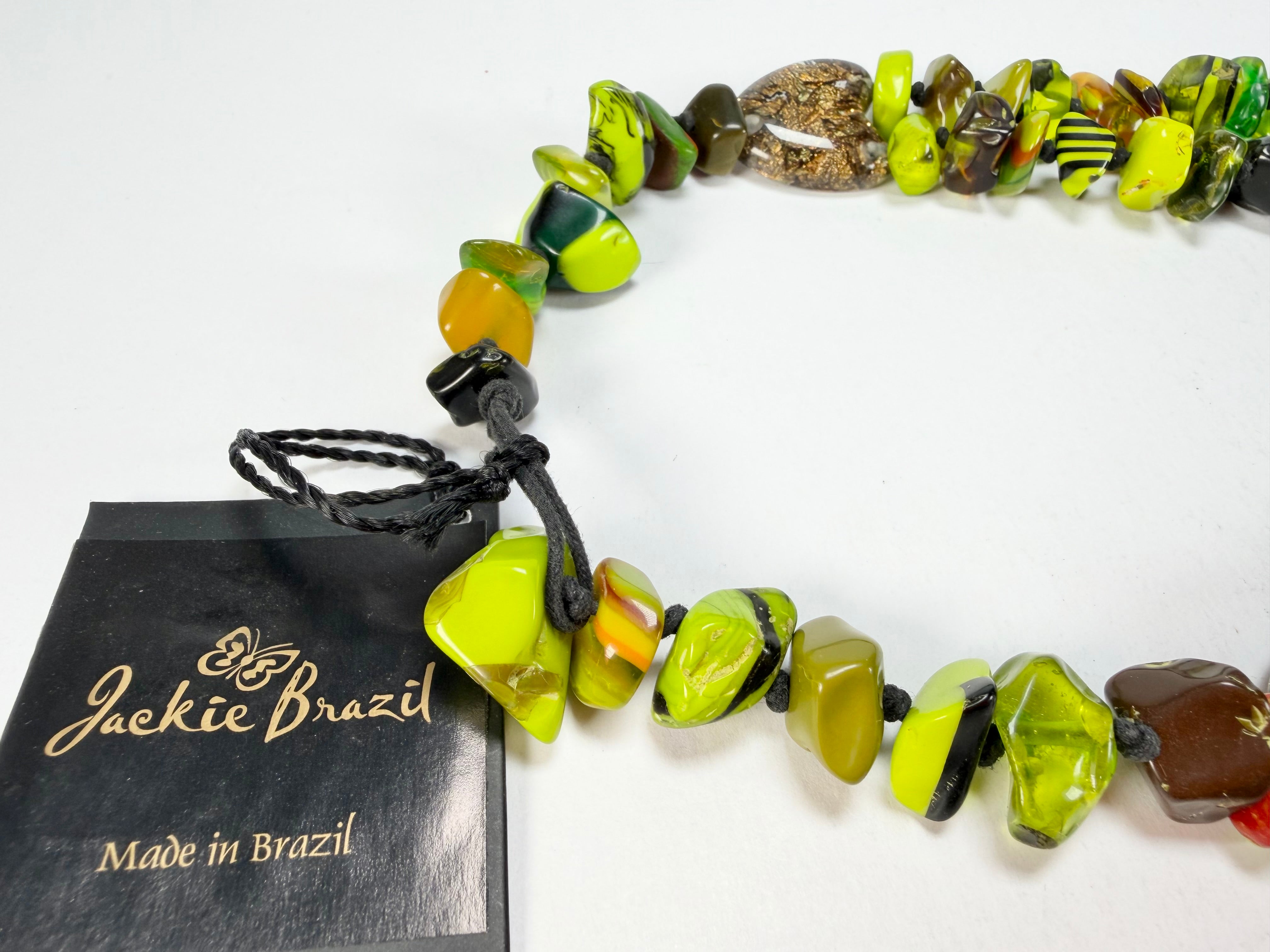 Jackie Brazil "Orient Express" 3 Strand Small Bead Light Green Mix Long Choker Necklace ( N3532 )
