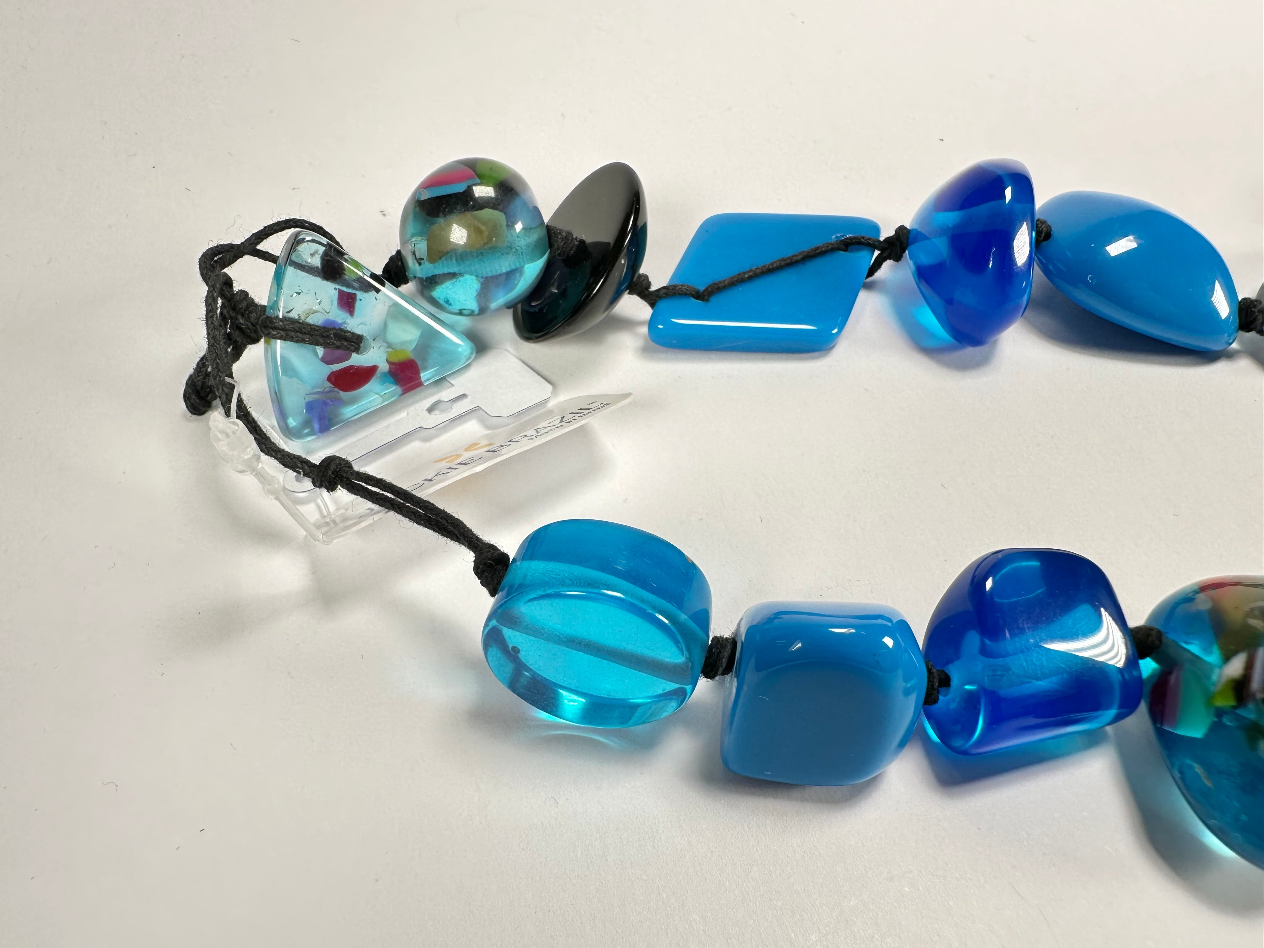 Jackie Brazil "Indiana" Blue Mix Multi-Bead Long Resin 110cm Necklace ( N0038 )