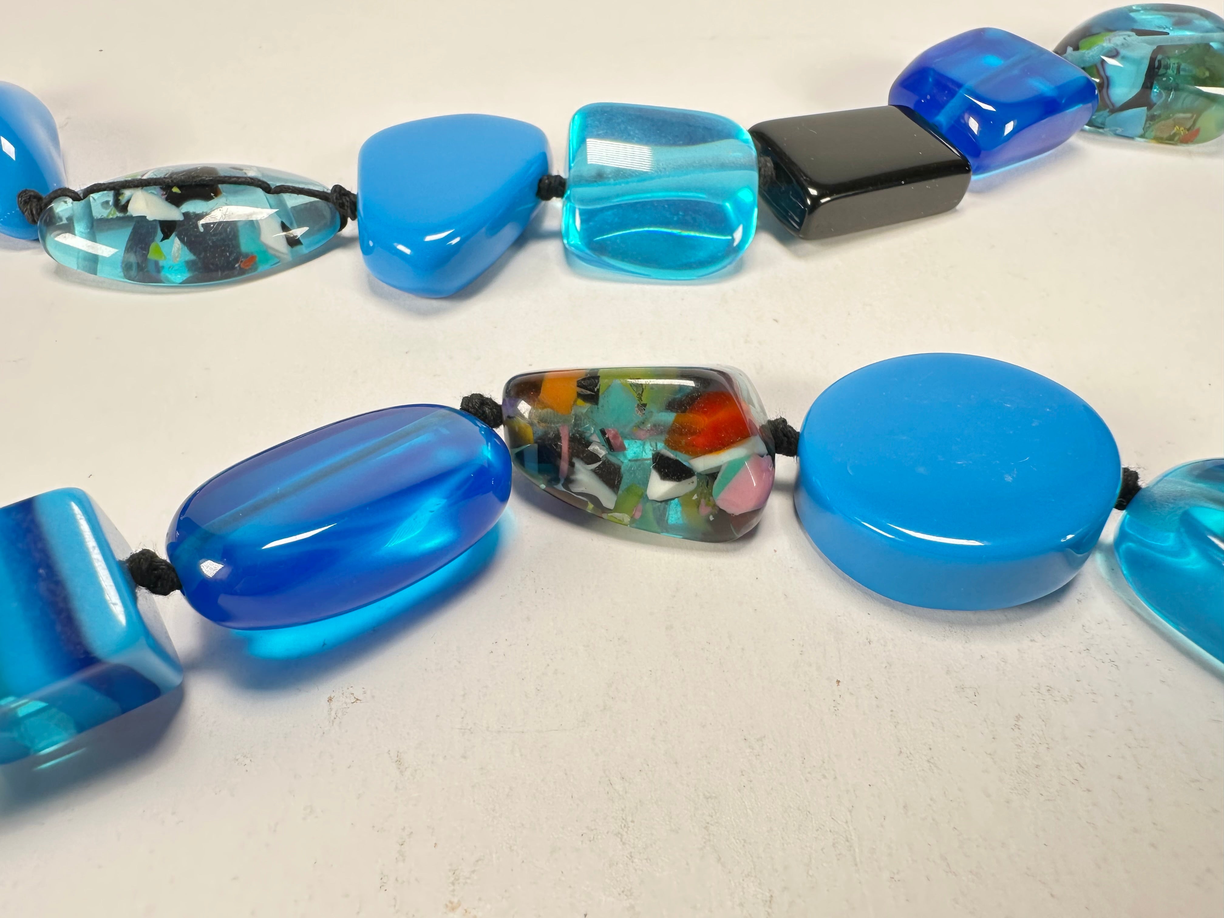 Jackie Brazil "Indiana" Blue Mix Multi-Bead Long Resin 110cm Necklace ( N0038 )