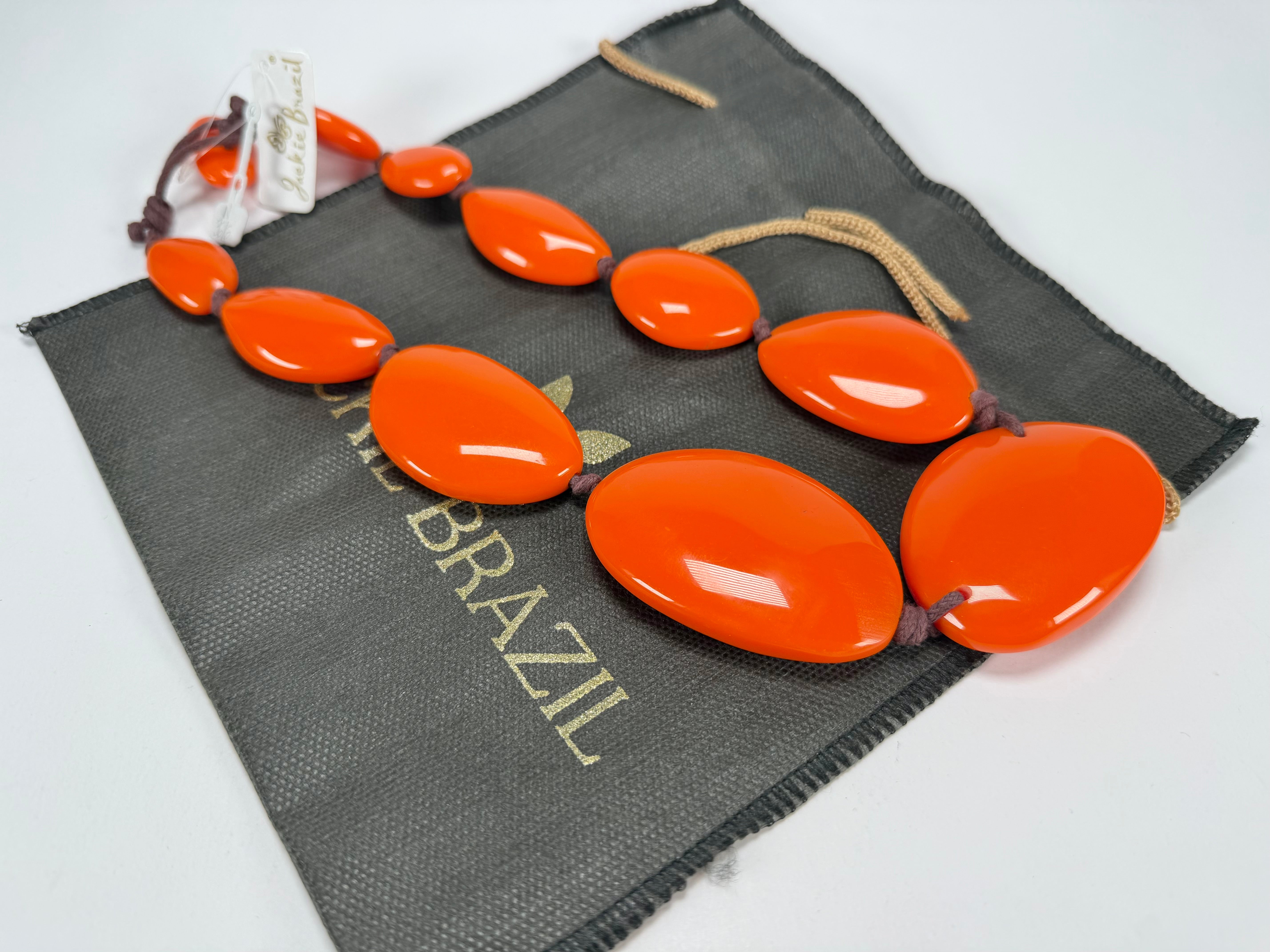 Jackie Brazil "Orange Gloss" Short Flat Riverstones 50cm Necklace ( N3616 )