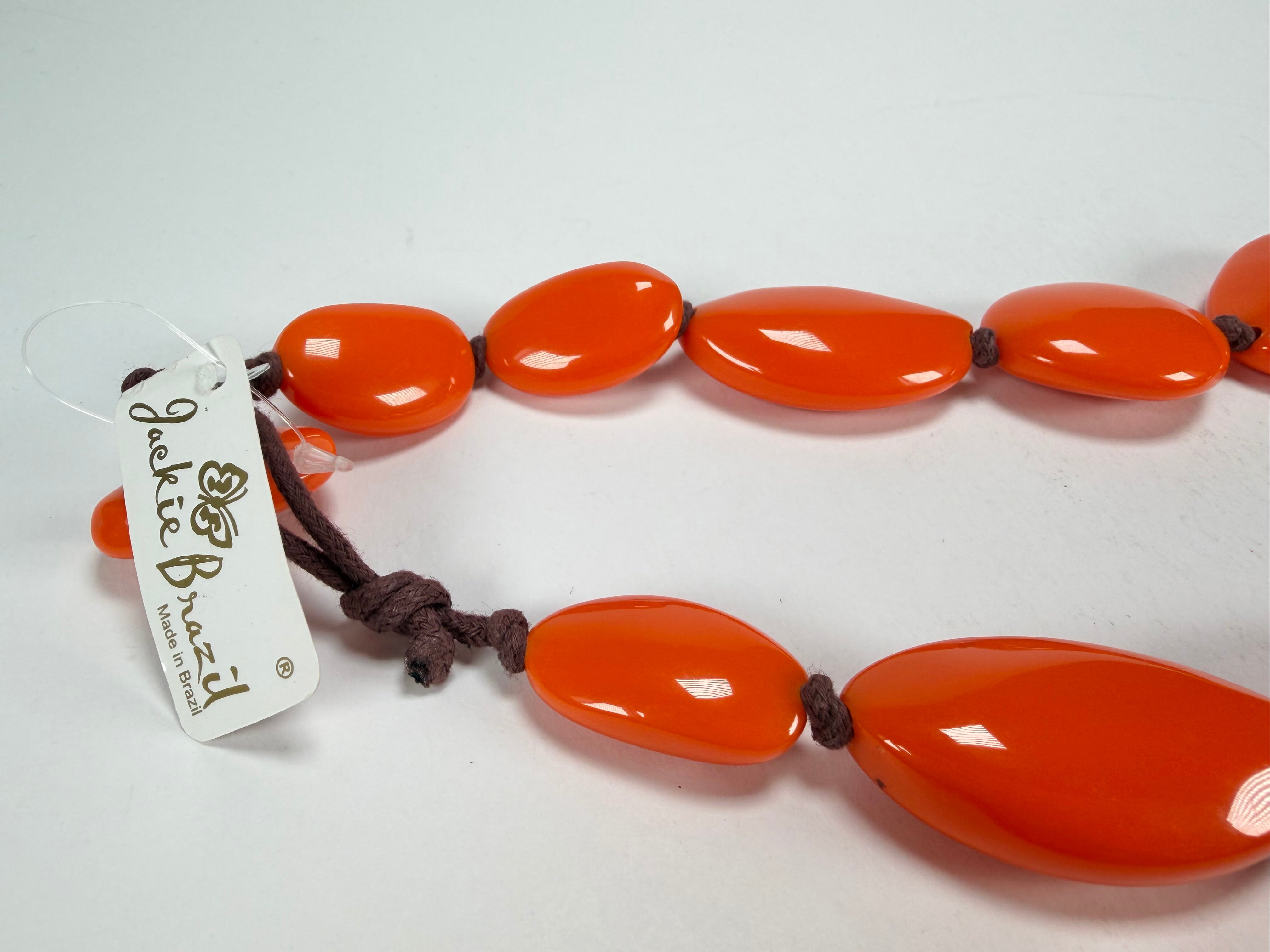 Jackie Brazil "Orange Gloss" Short Flat Riverstones 50cm Necklace ( N3616 )