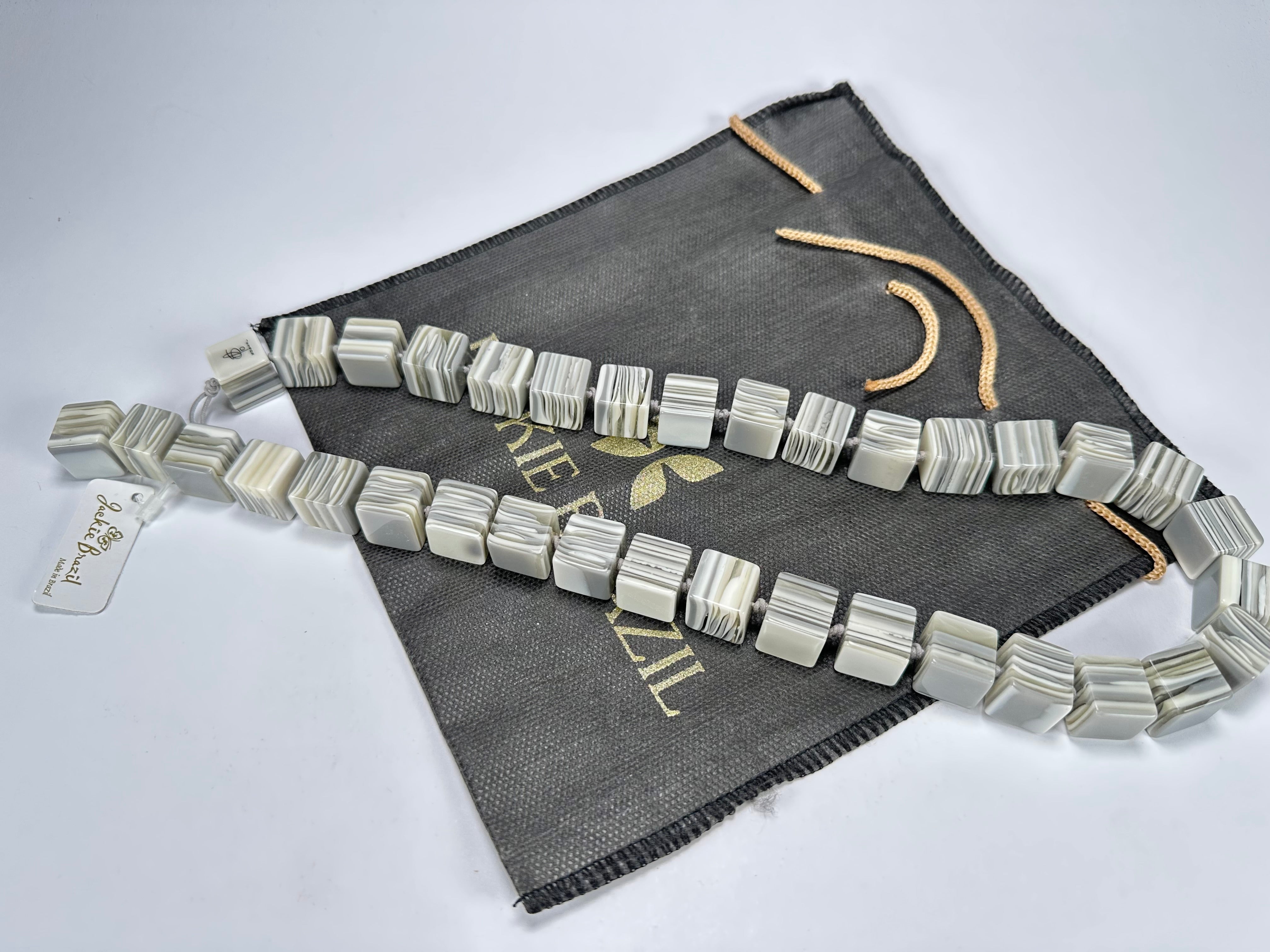 Jackie Brazil "POP" Liquorice Cream Mix Small Cubes 65cm Necklace ( N0046 )