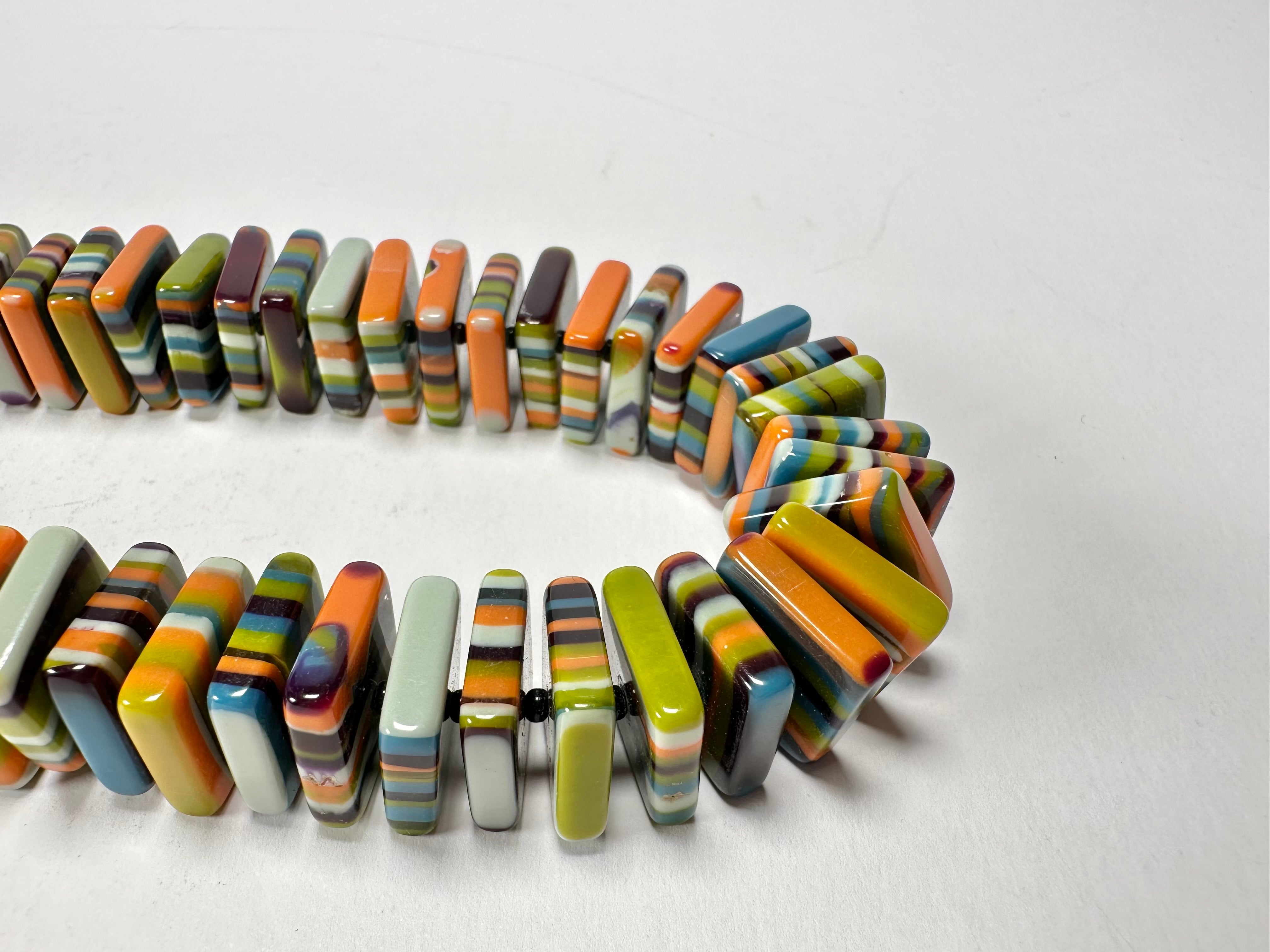 Jackie Brazil "Patricia" Liquorice Squares & Beads Winter Colour Mix 55cm Necklace ( N0025 )