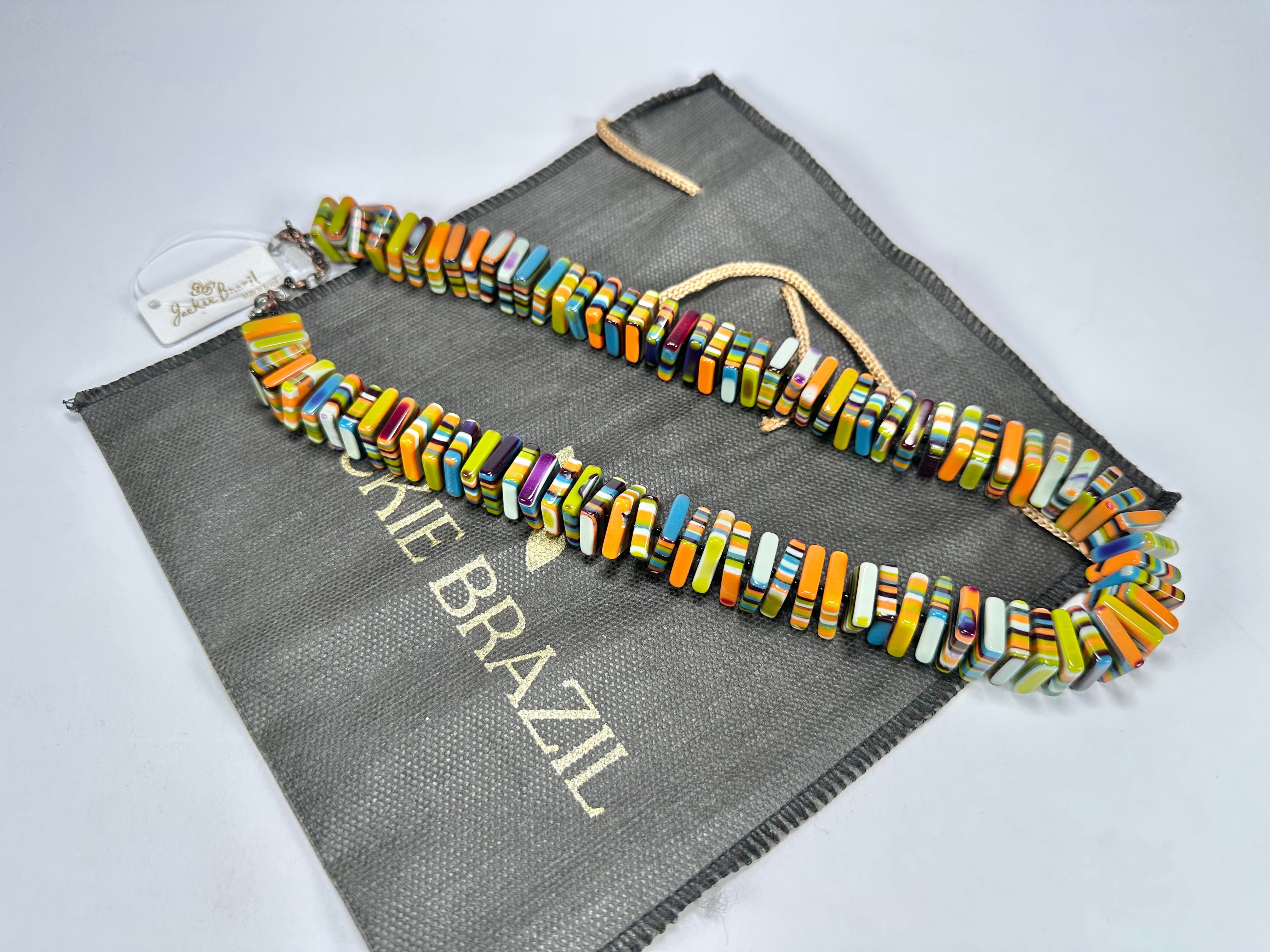 Jackie Brazil "Patricia" Liquorice Squares & Beads Winter Colour Mix 55cm Necklace ( N0025 )