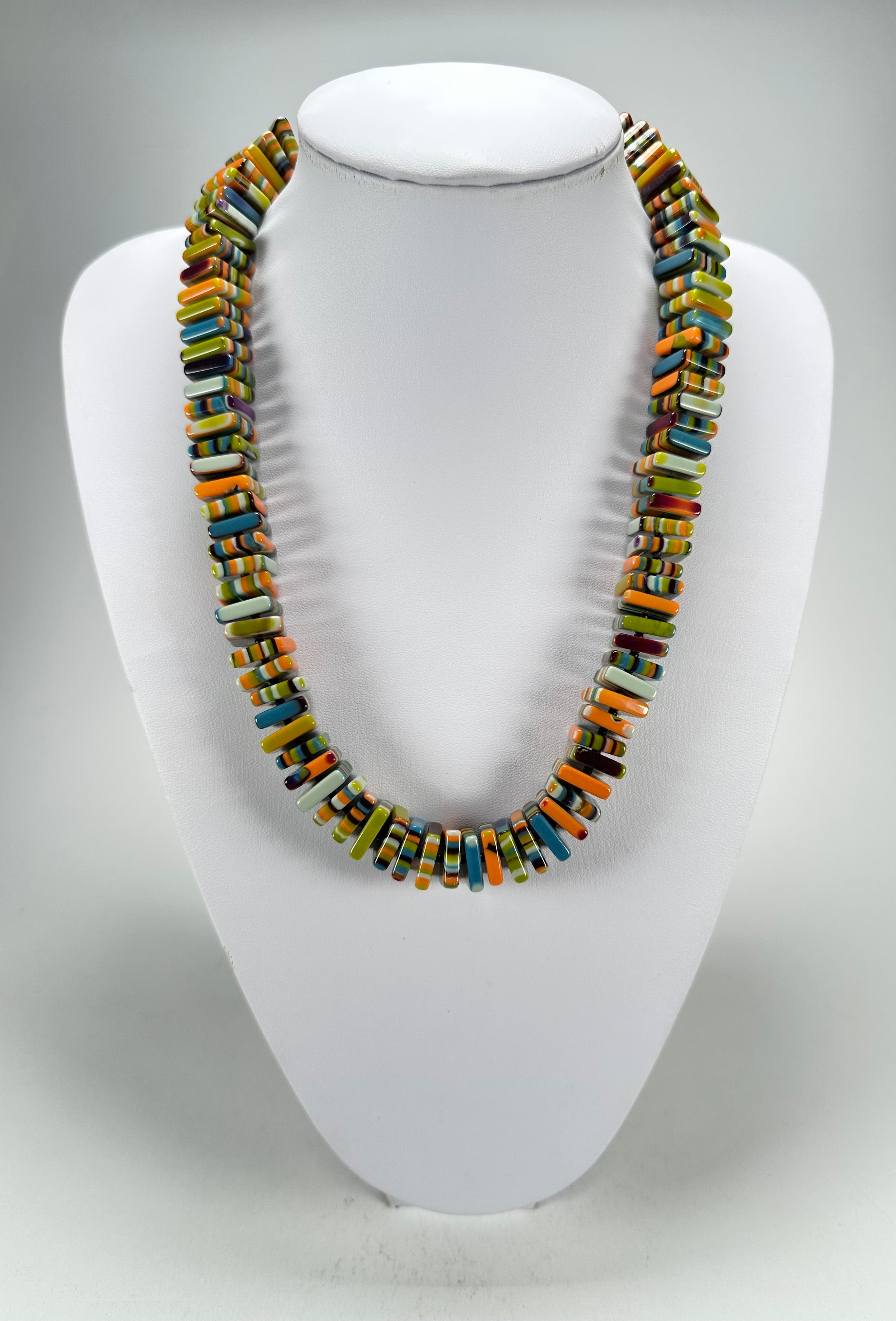 Jackie Brazil "Patricia" Liquorice Squares & Beads Winter Colour Mix 55cm Necklace ( N0025 )