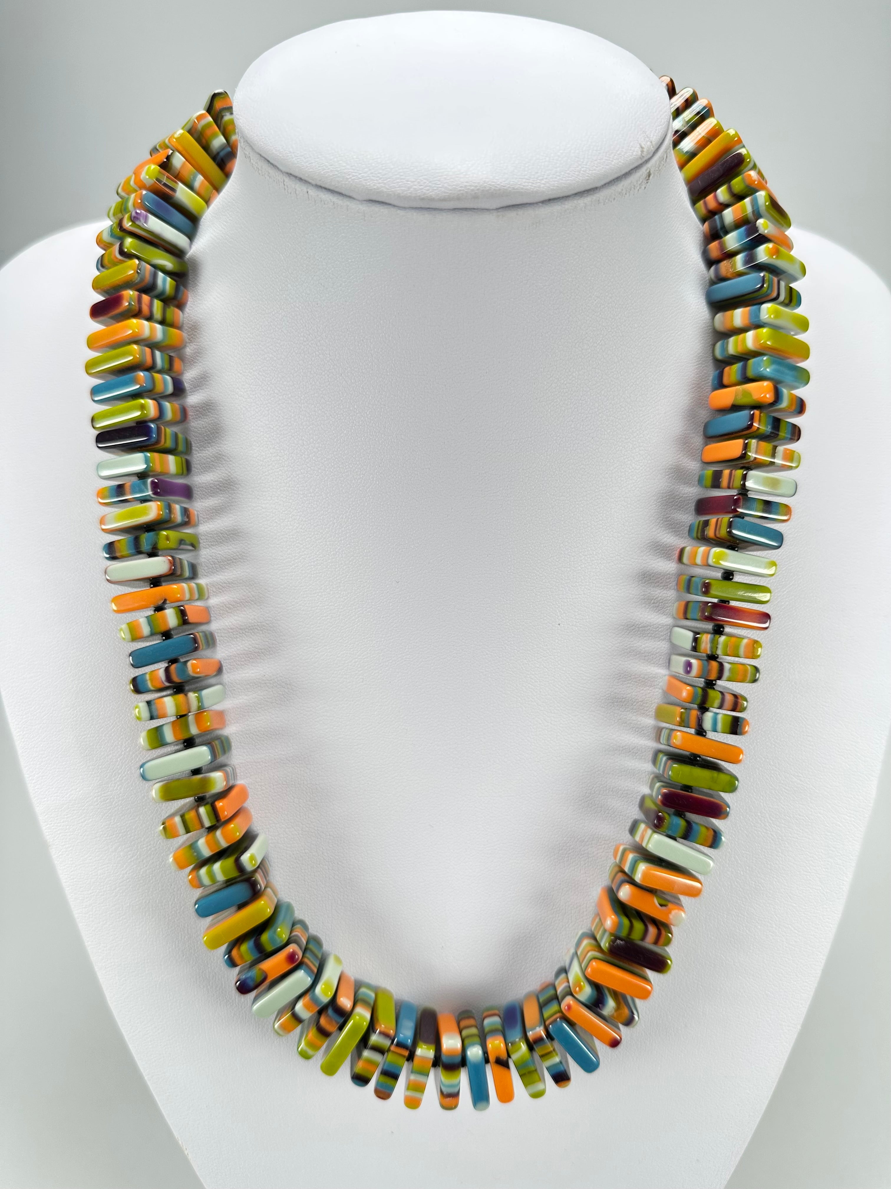 Jackie Brazil "Patricia" Liquorice Squares & Beads Winter Colour Mix 55cm Necklace ( N0025 )