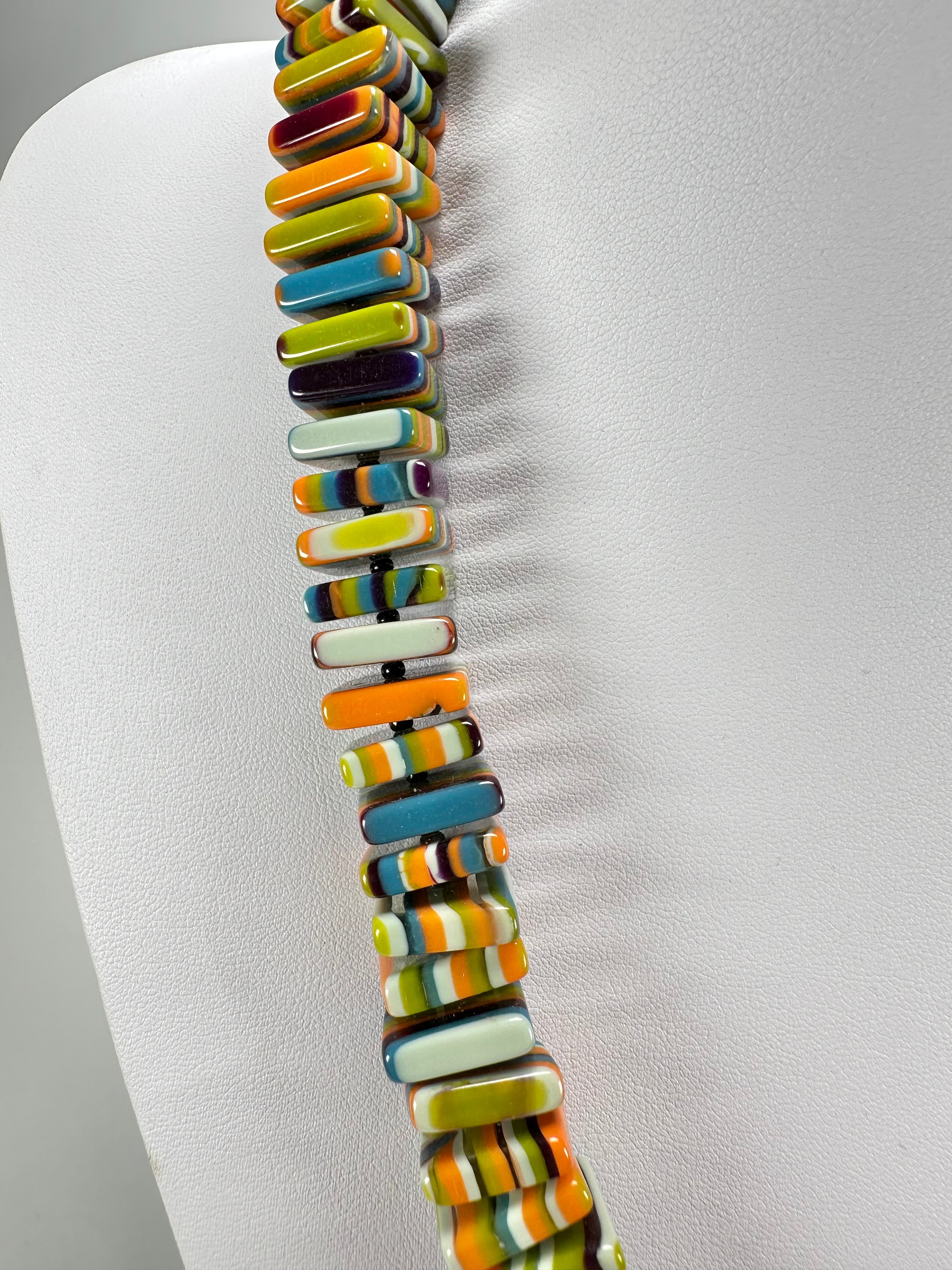 Jackie Brazil "Patricia" Liquorice Squares & Beads Winter Colour Mix 55cm Necklace ( N0025 )