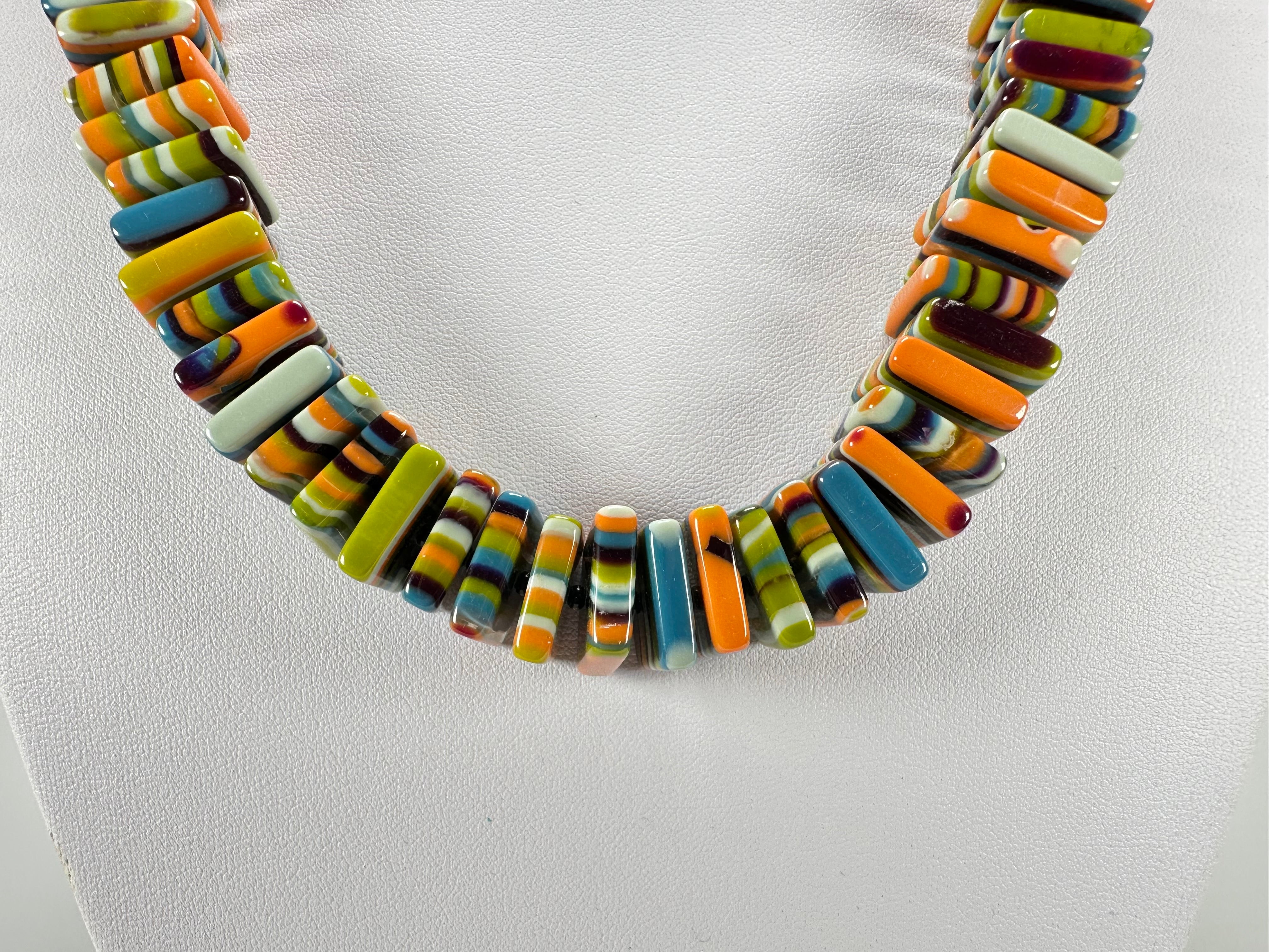 Jackie Brazil "Patricia" Liquorice Squares & Beads Winter Colour Mix 55cm Necklace ( N0025 )