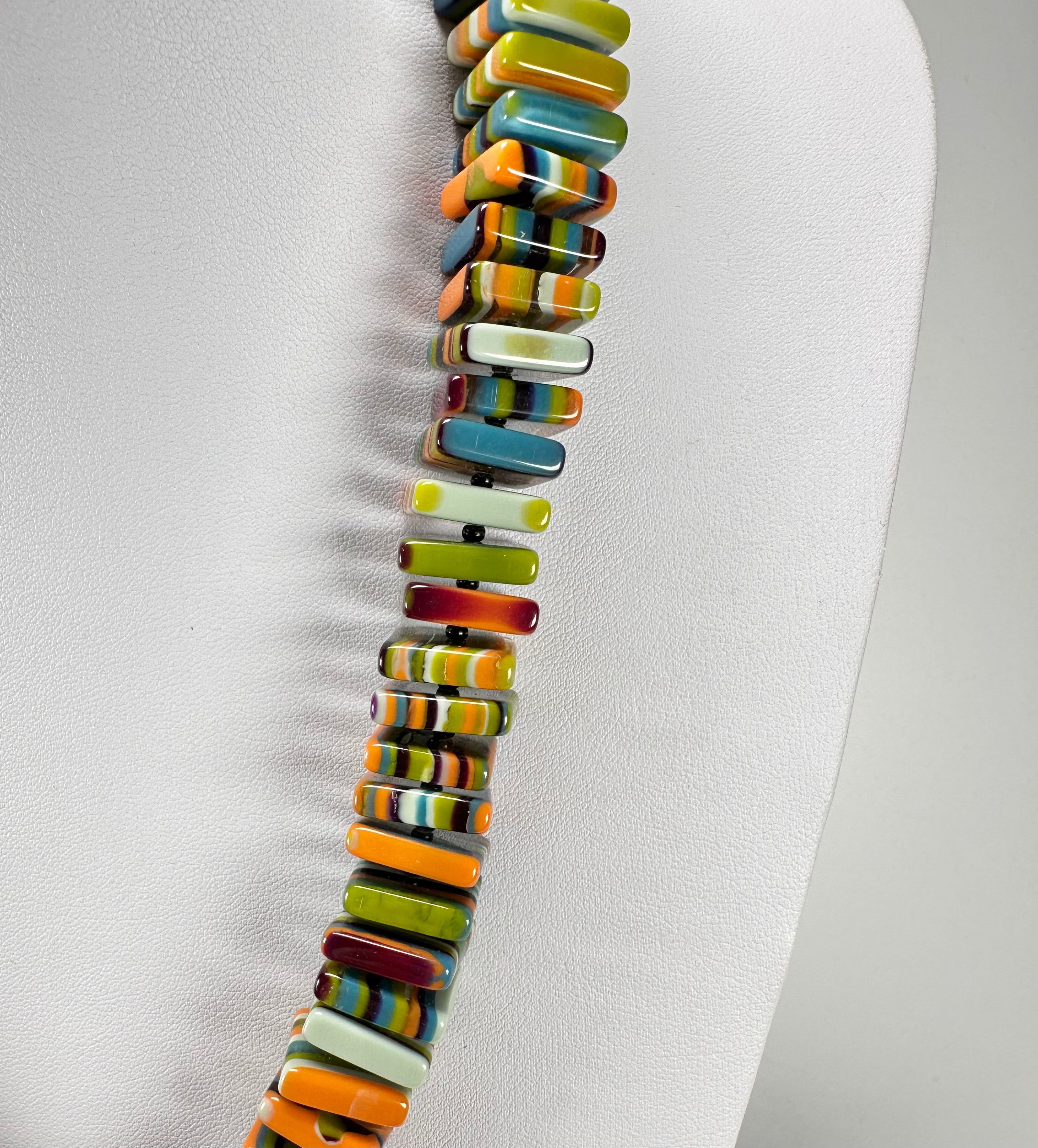 Jackie Brazil "Patricia" Liquorice Squares & Beads Winter Colour Mix 55cm Necklace ( N0025 )