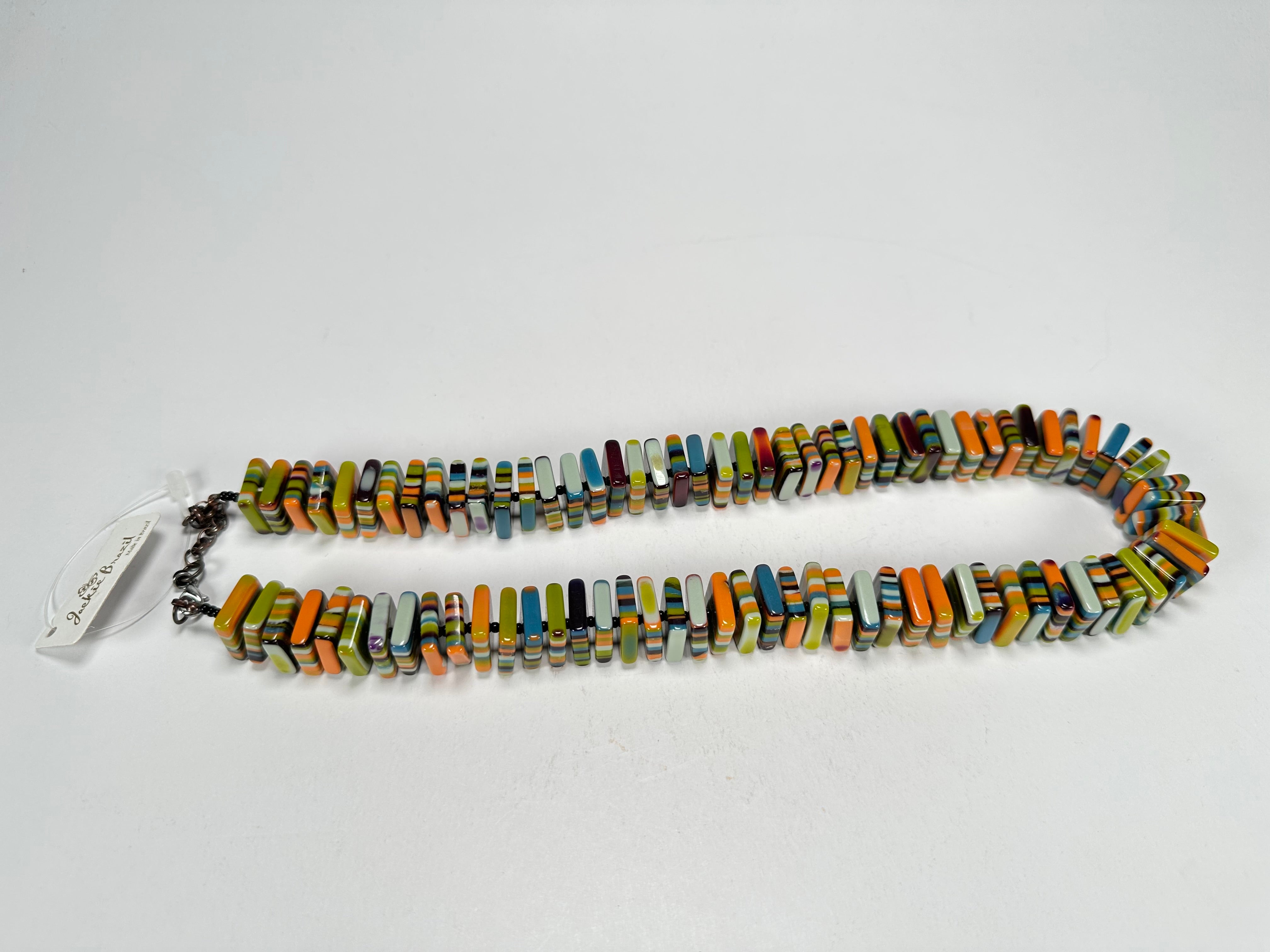 Jackie Brazil "Patricia" Liquorice Squares & Beads Winter Colour Mix 55cm Necklace ( N0025 )