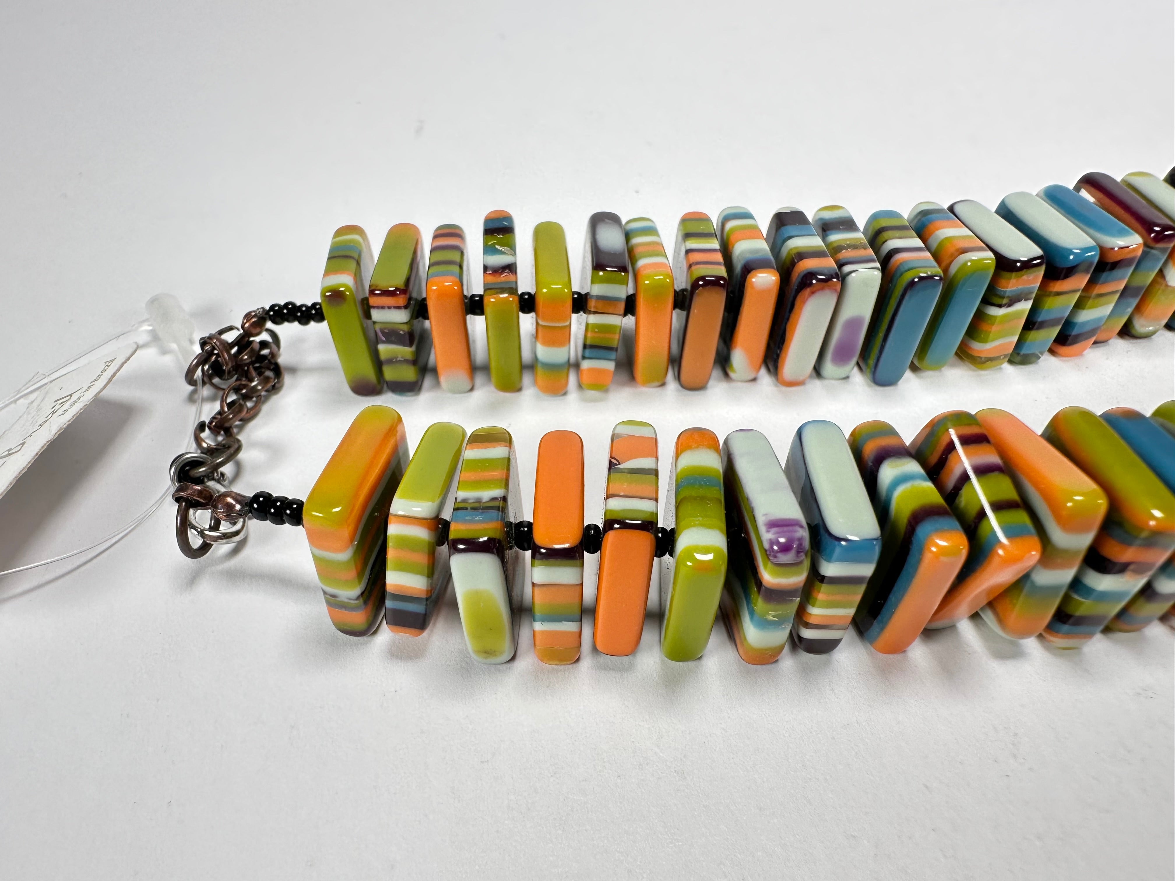 Jackie Brazil "Patricia" Liquorice Squares & Beads Winter Colour Mix 55cm Necklace ( N0025 )