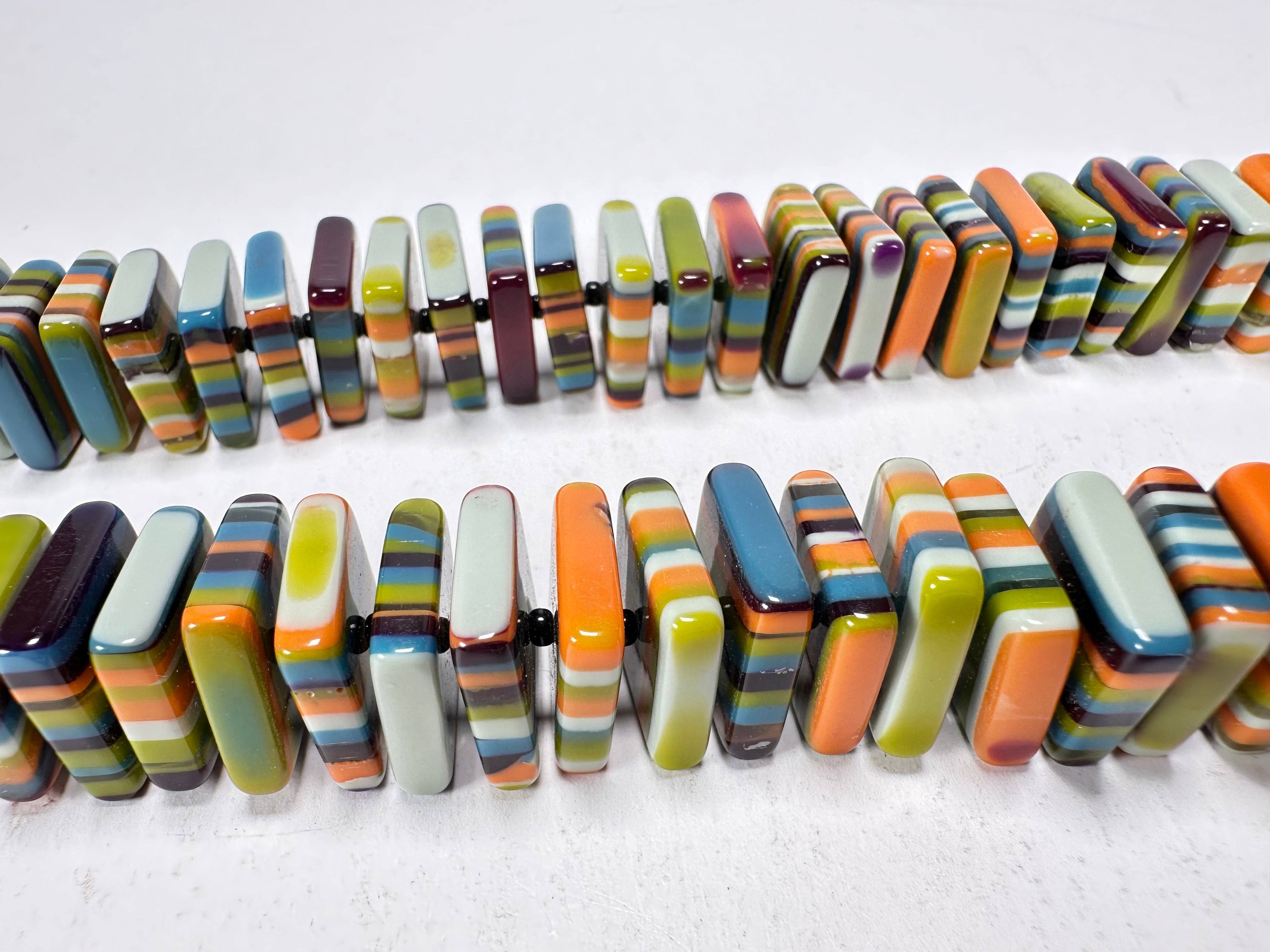 Jackie Brazil "Patricia" Liquorice Squares & Beads Winter Colour Mix 55cm Necklace ( N0025 )