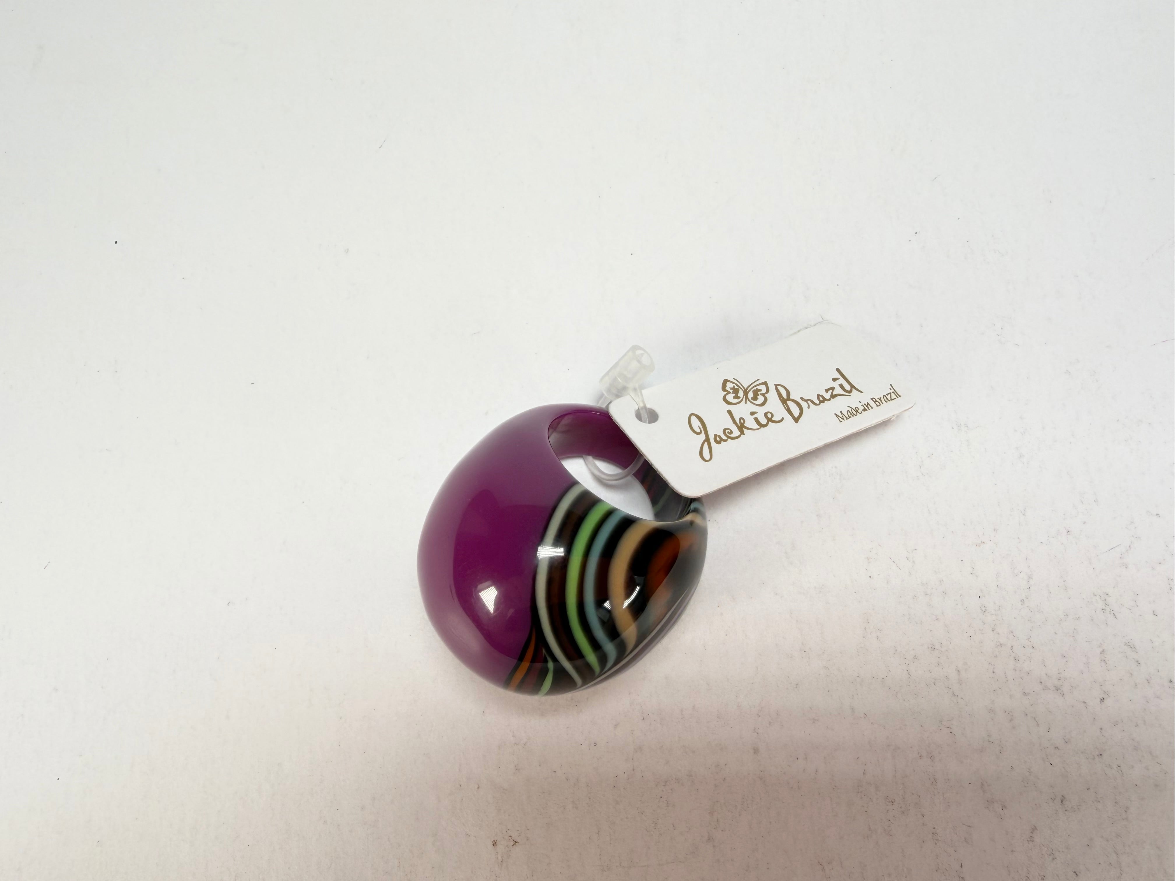 Jackie Brazil "Berlin" Swirls Purple Large Round Resin Ring ( R3195 ) Size UK Q / USA 8